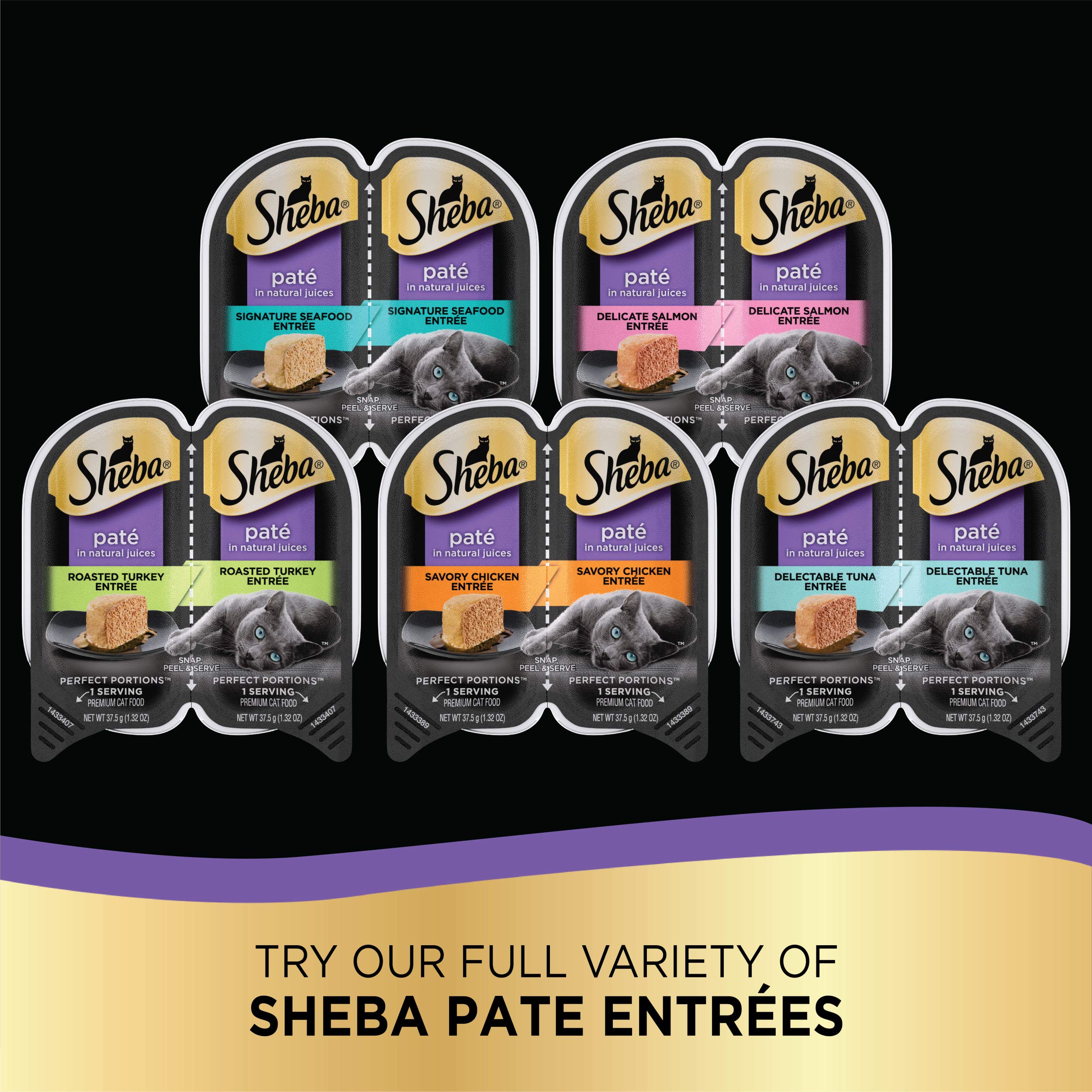 Sheba Perfect Portions Wet Cat Food Pate Savory Chicken Entree, Tender Beef Entree, and Tender White Fish and Tuna Entree, 2.6 o