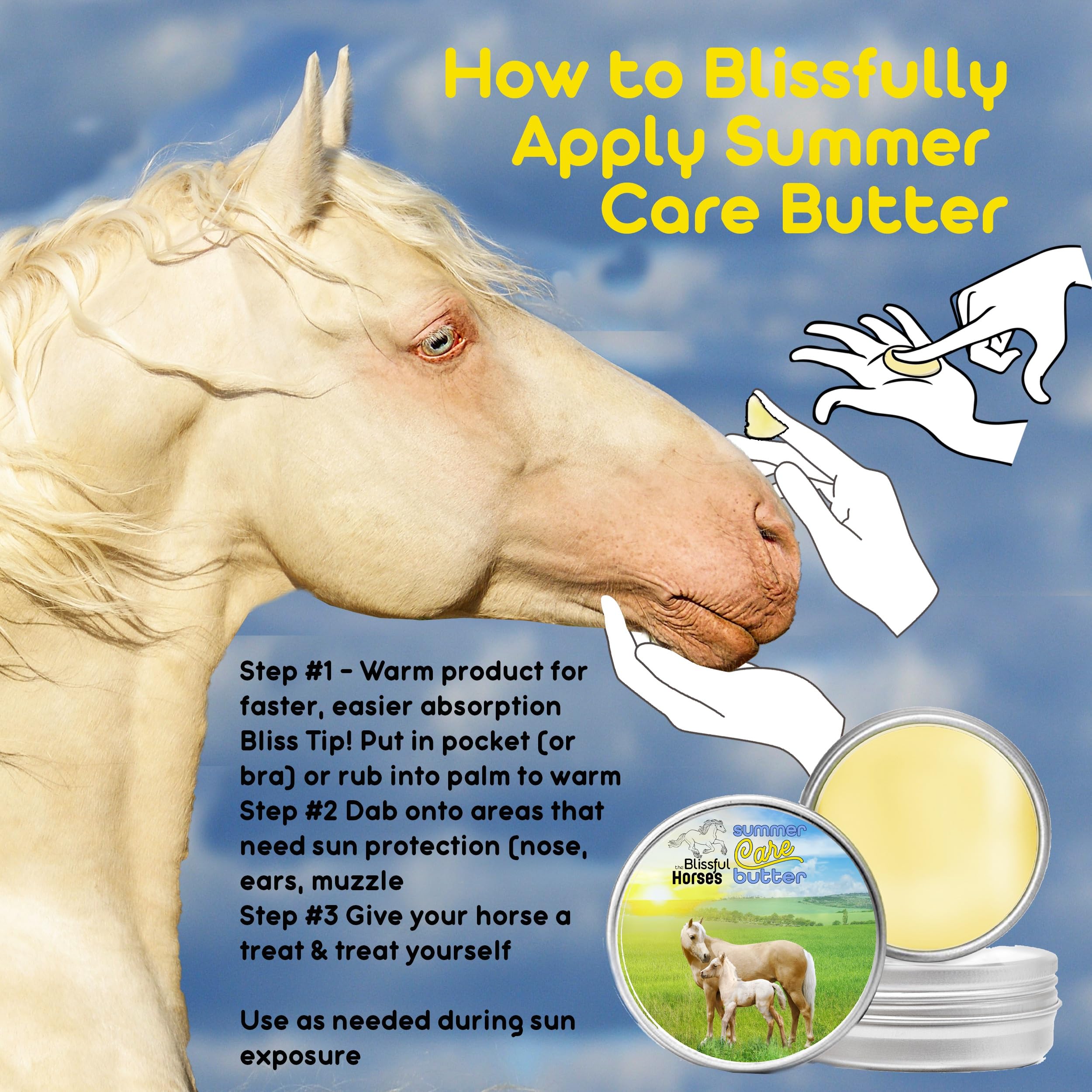 The Blissful Horses Summer Care Sun Butter, Gentle Horse Sunscreen, Easy-to-Apply Equine Sunblock Solution, Must-Have Horse Esse