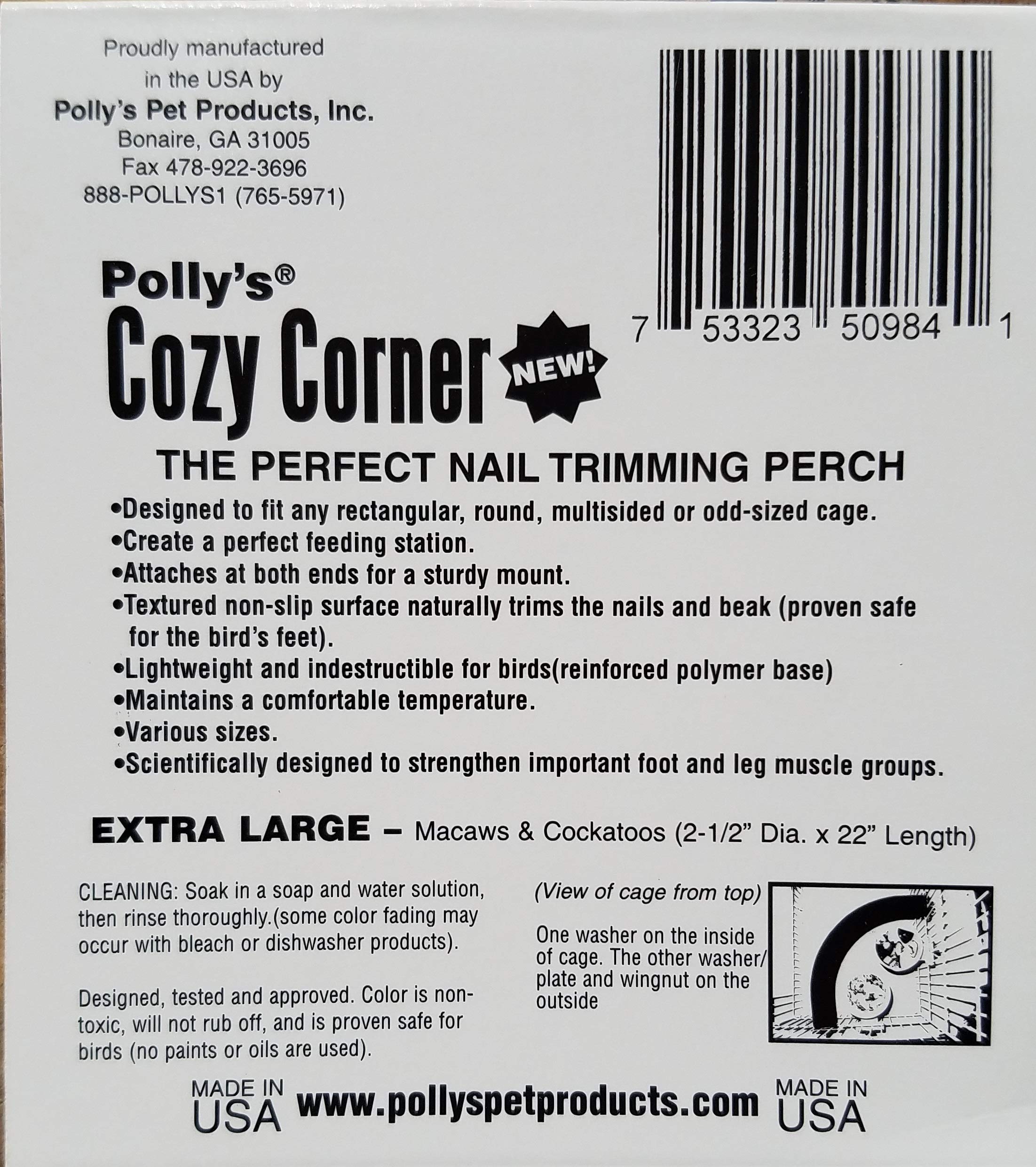 Polly's Cozy Corner X-Large Bird Perch, Blue Plastic, Model 50984