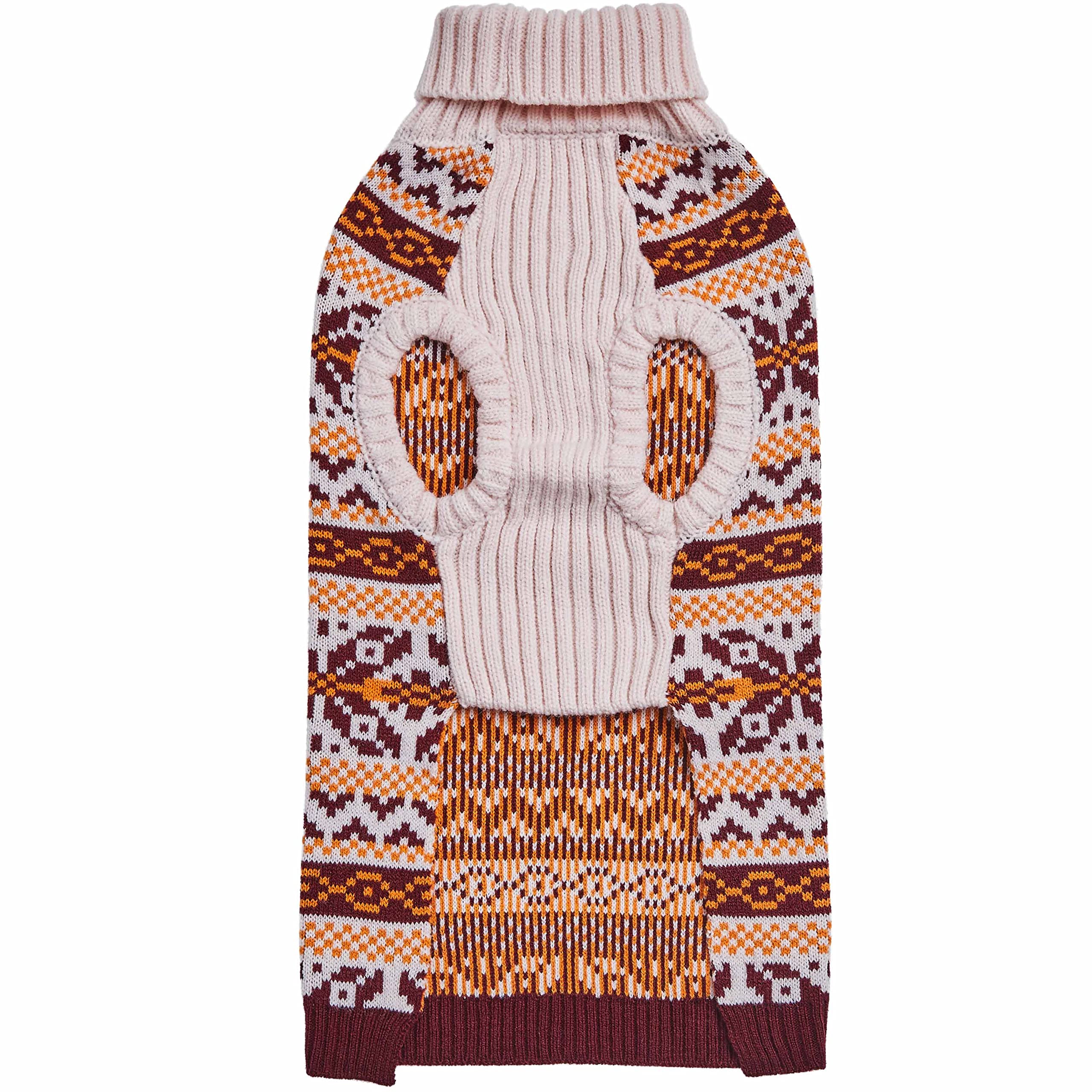 Blueberry Pet Artisan Everyday Turtleneck Fair Isle Fall Winter Pullover Dog Sweater In Beige, Back Length 14', Warm Clothes For Medium Dogs