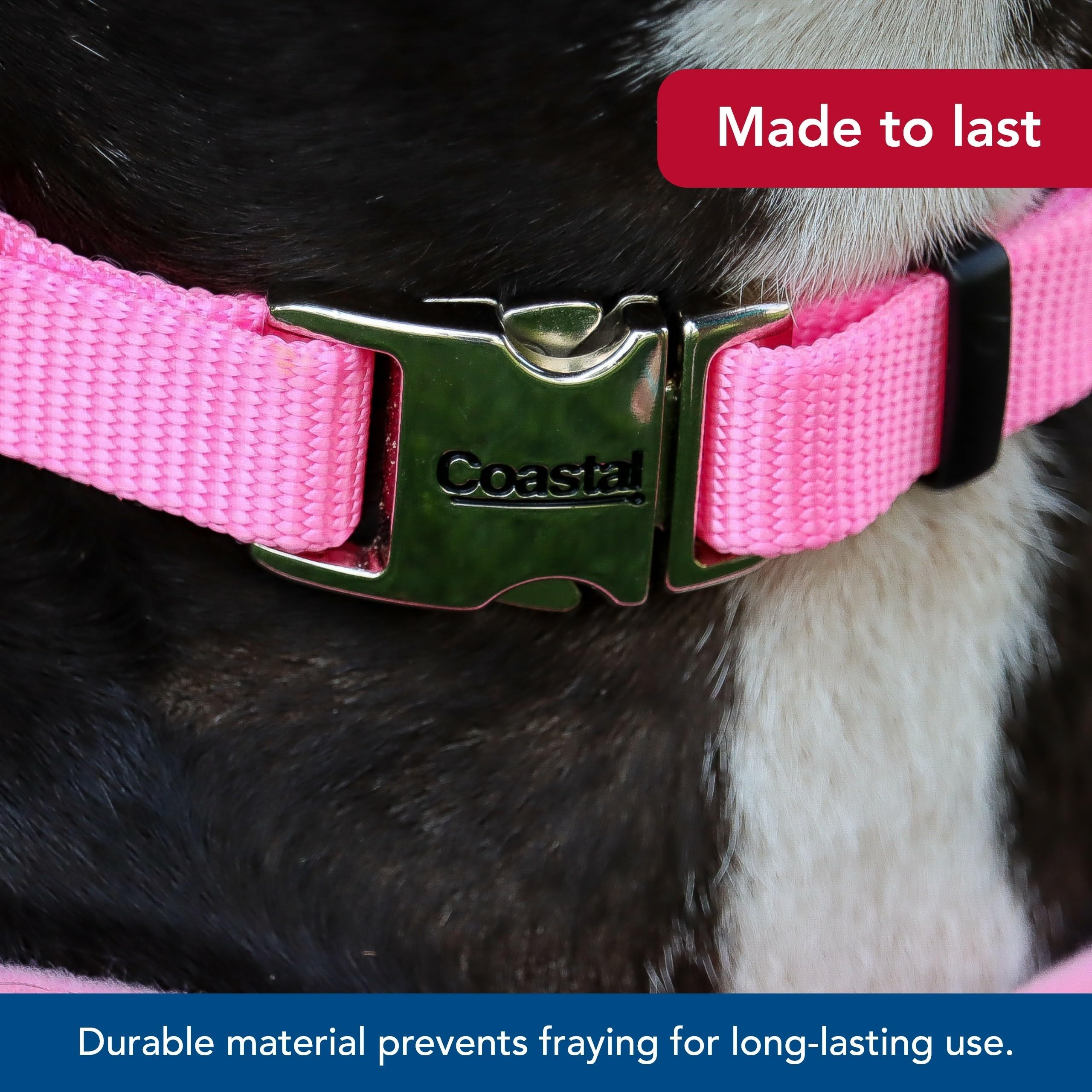 Coastal Pet Adjustable Dog Collar With Metal Buckle - Comfortable Fade-Resistant Dog Collar With Snap Lock - Perfect For Walking & Tie Outs -Pink Bright - 1' X 18' - 26'