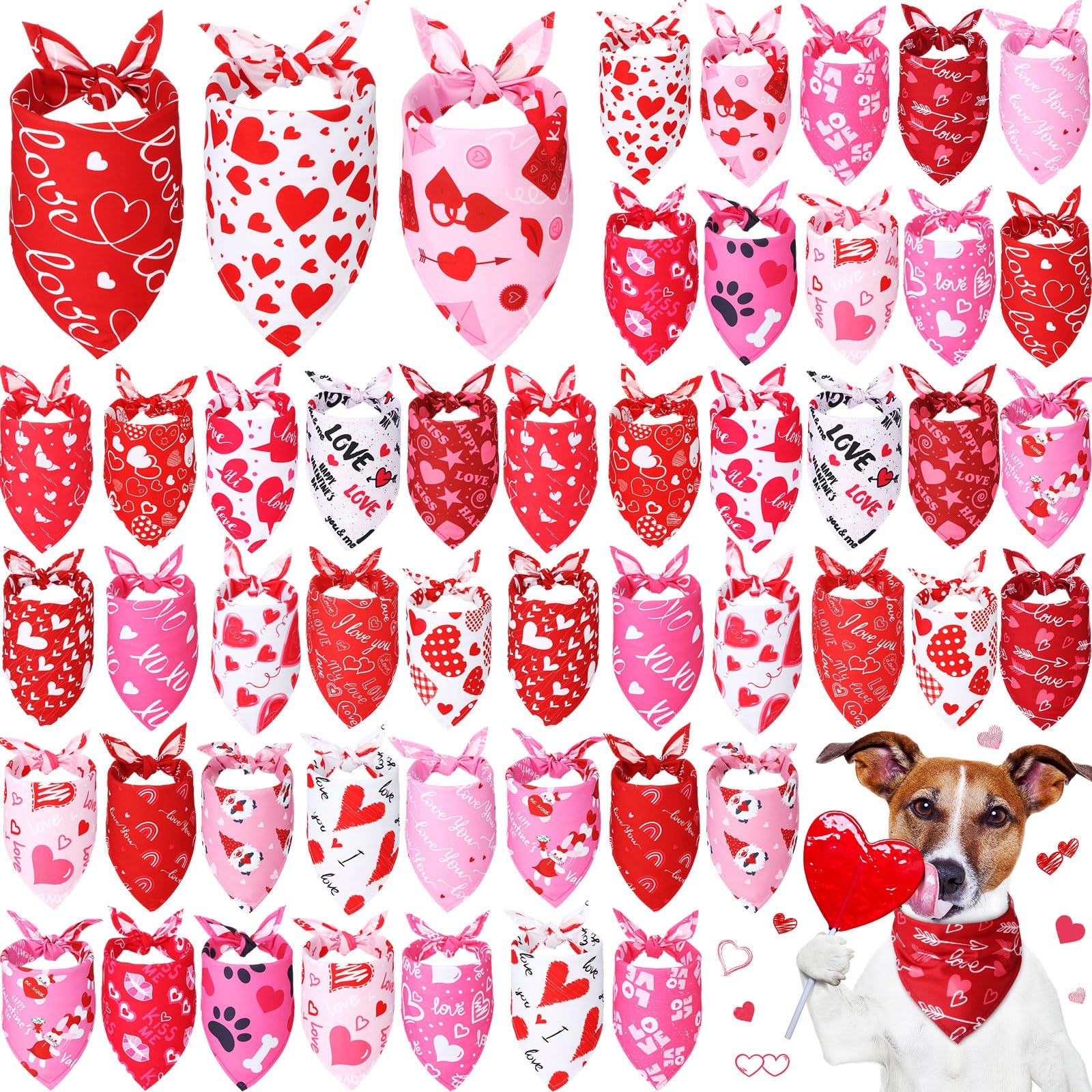 Kigeli 50 Pcs Valentines Dog Bandanas Bulk Heart Bandanas Bibs Triangle Dog Scarf Puppy Kerchief Set With Heart Patterns For Val