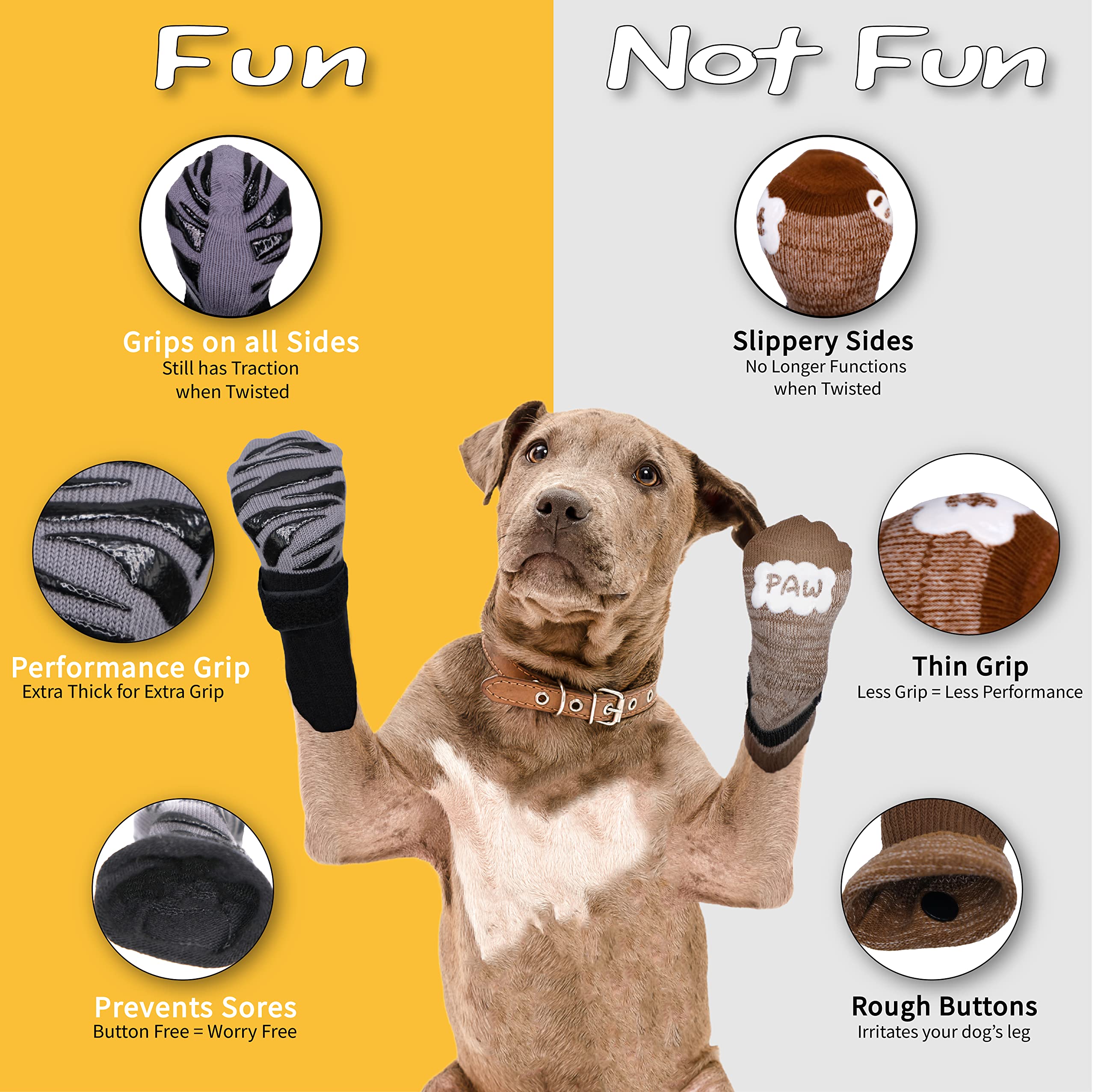 DOK TigerToes Medium Non-Slip Dog Socks - Grey, Extra-Thick Grip, Cotton, Model DOK-TT-GRY