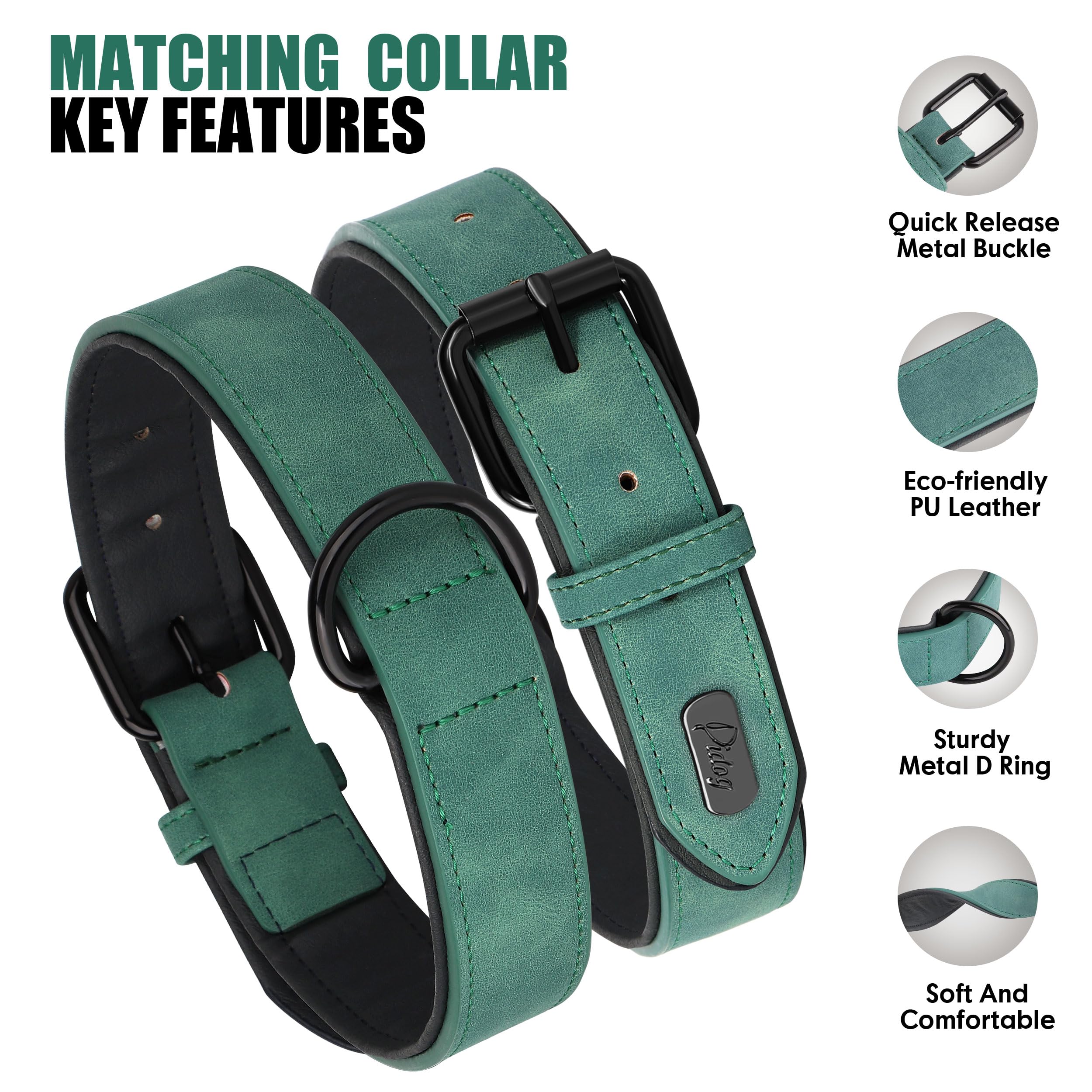 Didog Soft Padded Leather Dog Collar And Leash Set, Heavy Duty 4Ft Faux Leather Dog Leash And Collar Set With Metal Buckle For S