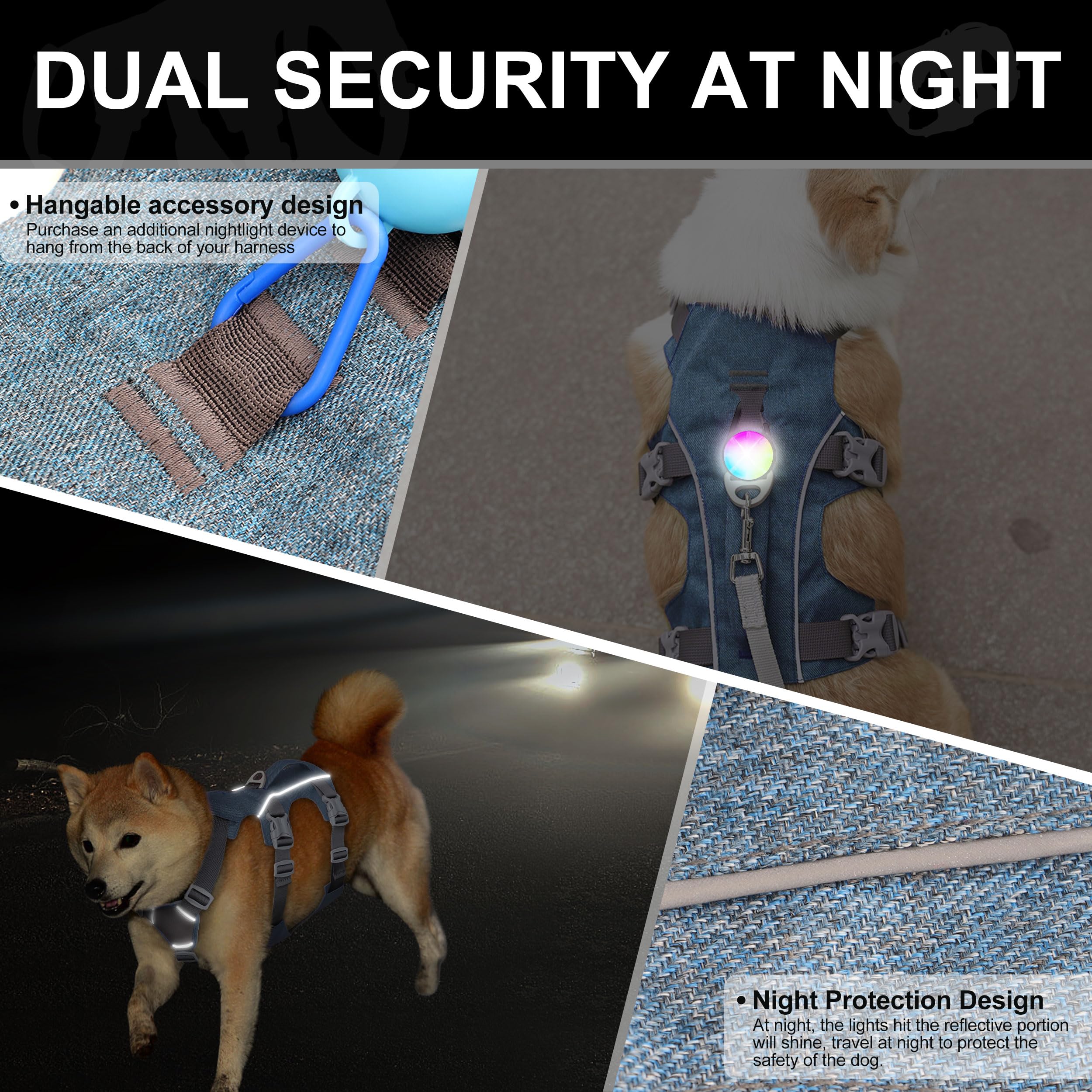AKAILEA Dog Harness Medium Escape Proof, Reflective, Soft Nylon Vest, M (Neck 15-22", Chest 17-32"), Blue, for Walking & Training