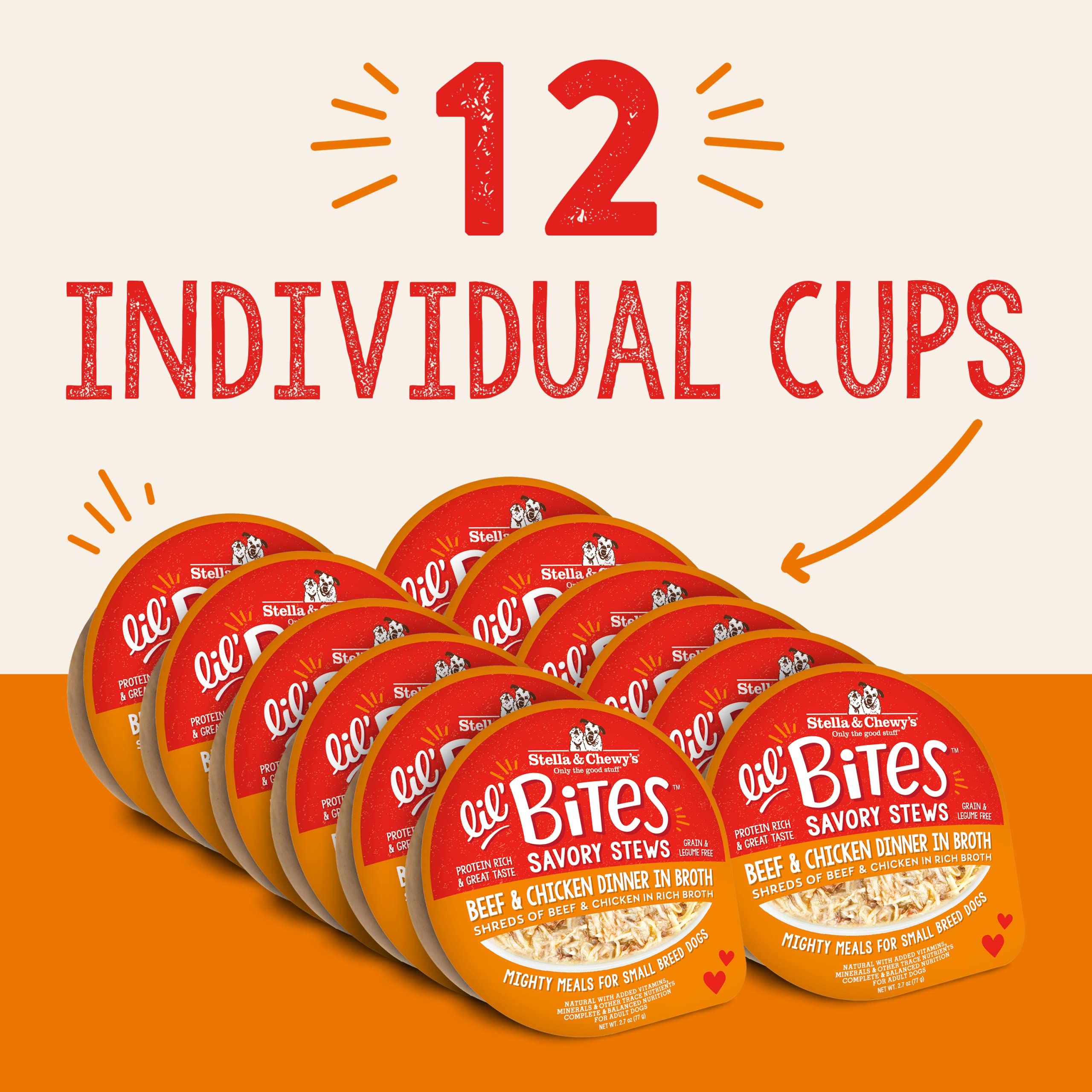 Stella & Chewy s Lil Bites Savory Stews for Small Breeds Beef & Chicken Dinner in Broth, 2.7 oz. Cups (Pack of 12)
