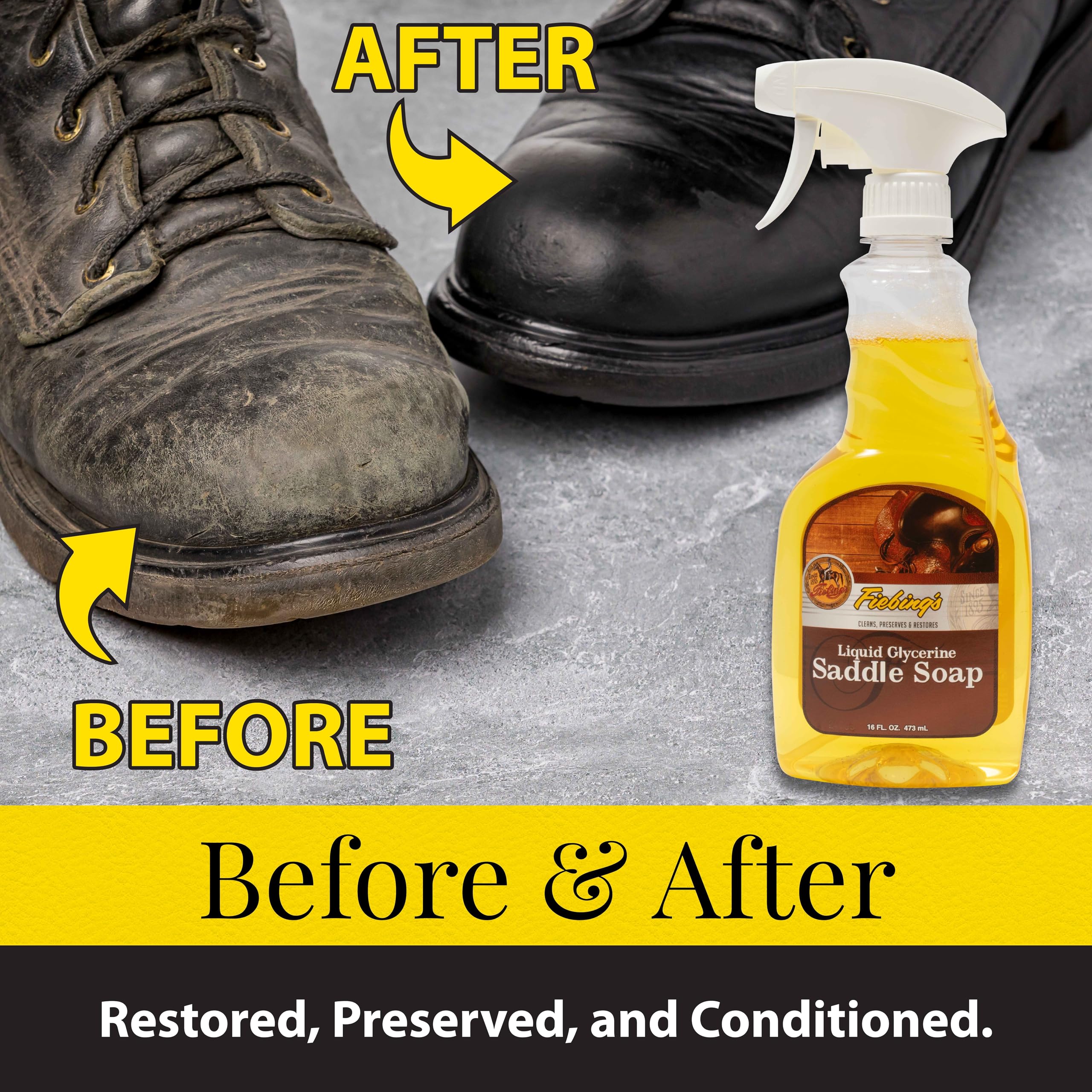 Fiebing's Tack Cleaner - Liquid Glycerine Saddle Soap for Leather (16 oz) - Smooth Leather Cleaner & Conditioner to Soften, Prot