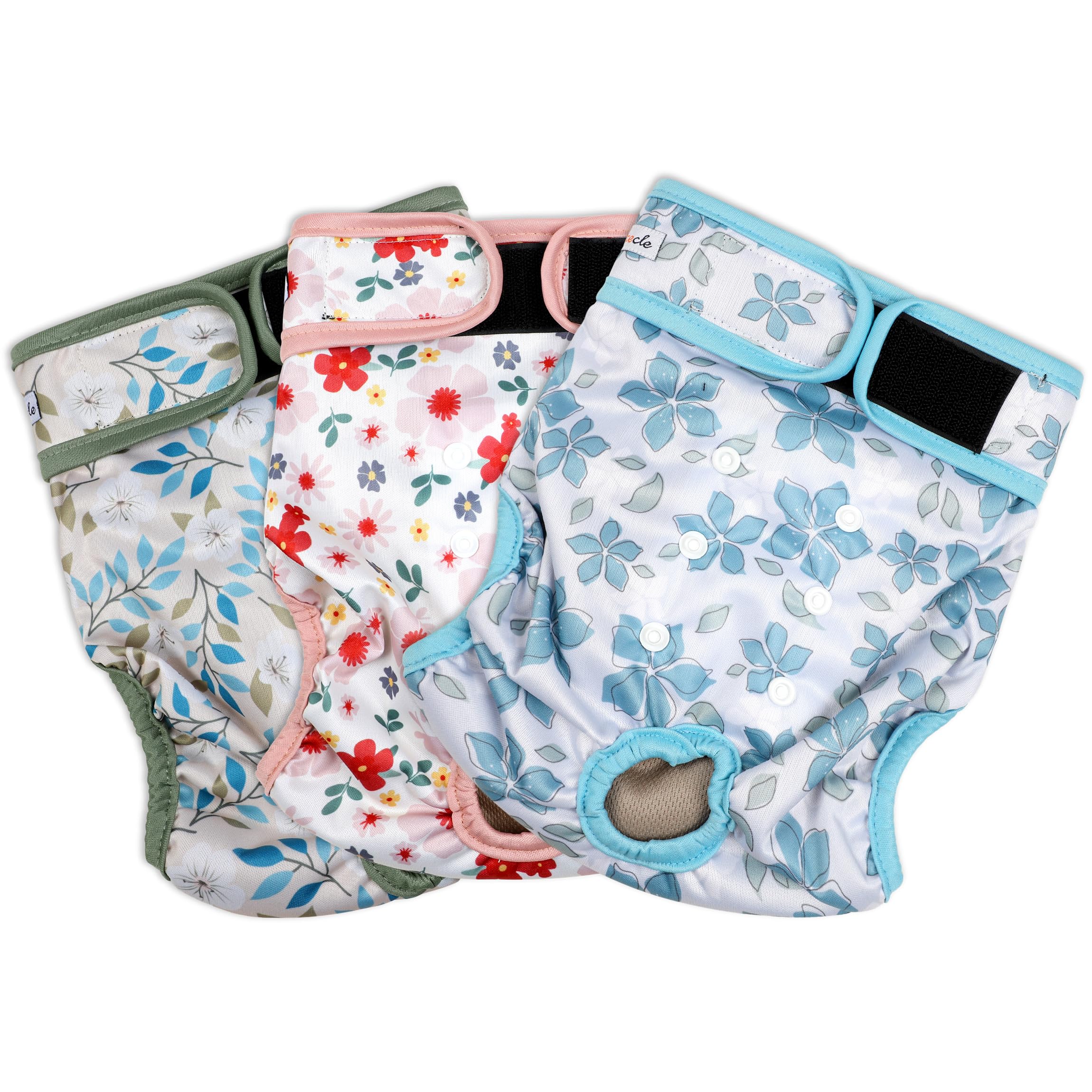 Grecle Washable Female Dog Diapers (3 Pack) - No Leak Reusable Diapers For Doggy Female In Period - Highly Absorbent Dog Heat Panties With Adjustable Snaps L