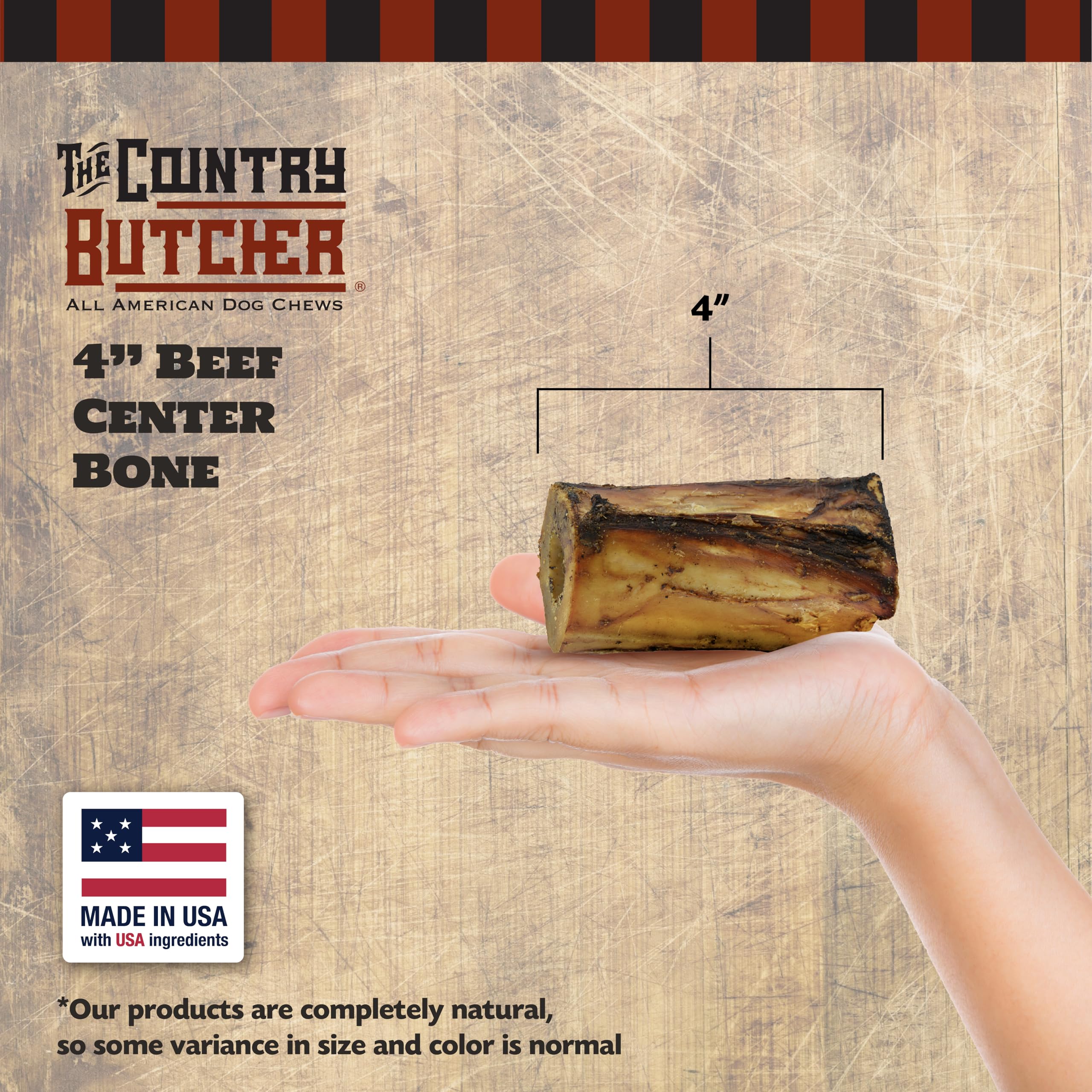 THE COUNTRY BUTCHER 4 Beef Marrow Dog Bones for Aggressive Chewers, Large and Medium Breed Dog Treat, Natural, Tough, Chew Toy,