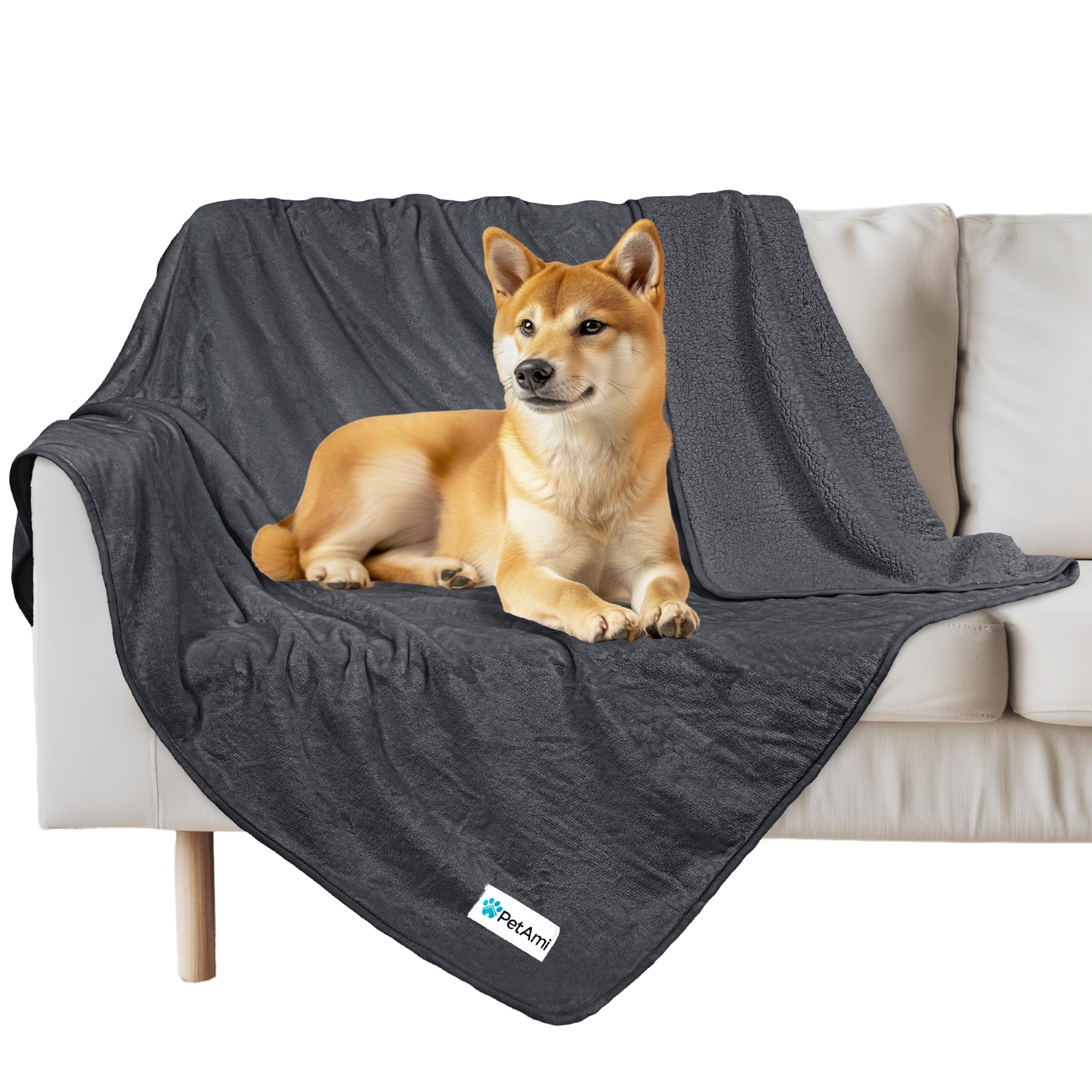 Petami Waterproof Dog Blanket For Medium Large Dogs, Pee Proof Pet Blanket For Bed Couch, Reversible Water Proof Blanket For Puppy Indoor Cat, Soft Dog Pee Crate Cover Washable, 60X80 Gray