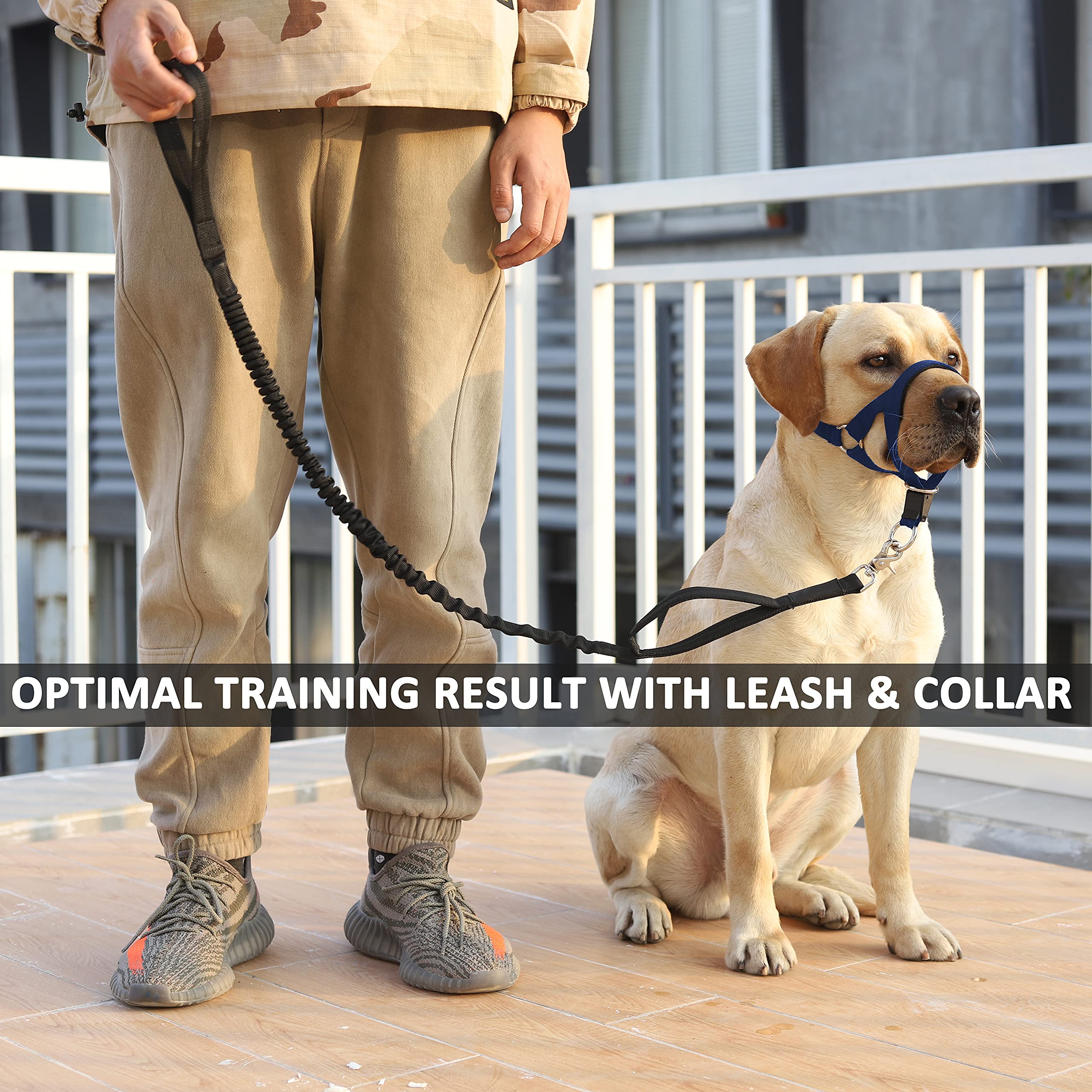 BARKLESS No-Pull Dog Head Collar - Soft Nylon Halter Harness, XL, Navy Blue, Includes Expert Training Guide