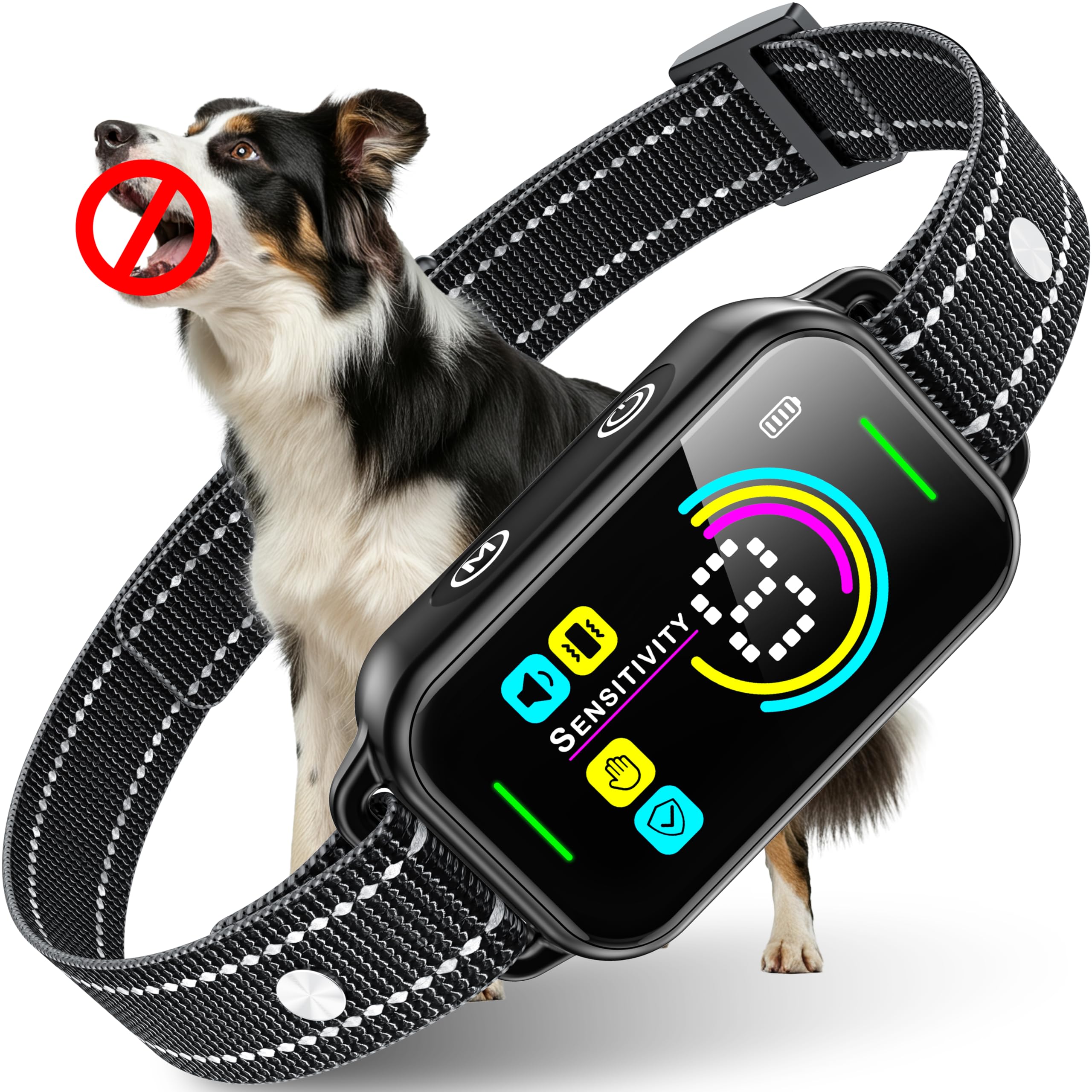 Dinjoo Bark Collar, Dog Bark Collar For Large Medium Small Dogs,Smart Bark Collar,Rechargeable Anti Barking Training Collar With 8 Adjustable Sensitivity,Bark Shock Collar With Beep (Dark Black)