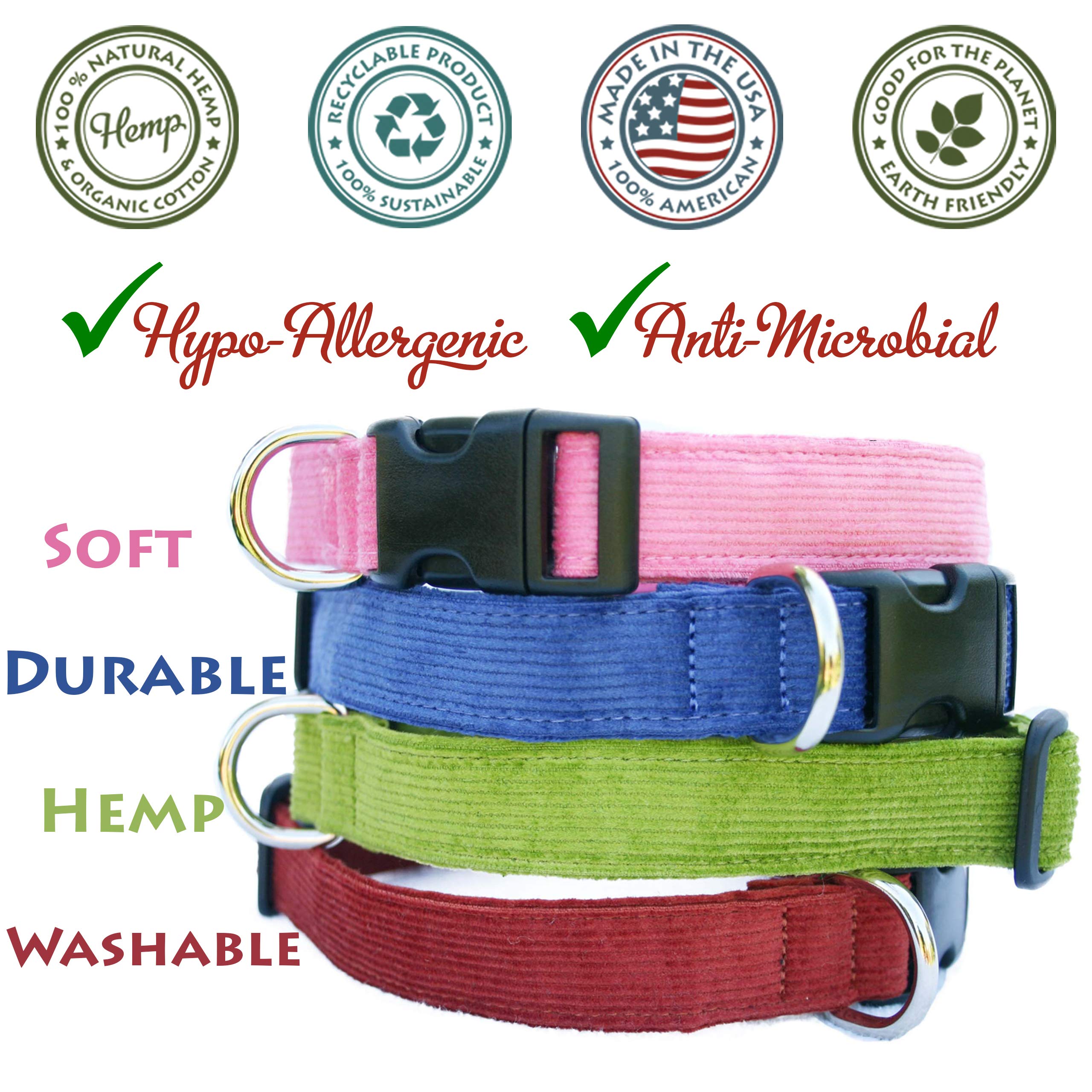 Hemp Corduroy Dog Collar - No Pattern (3/4' Medium, Plum)