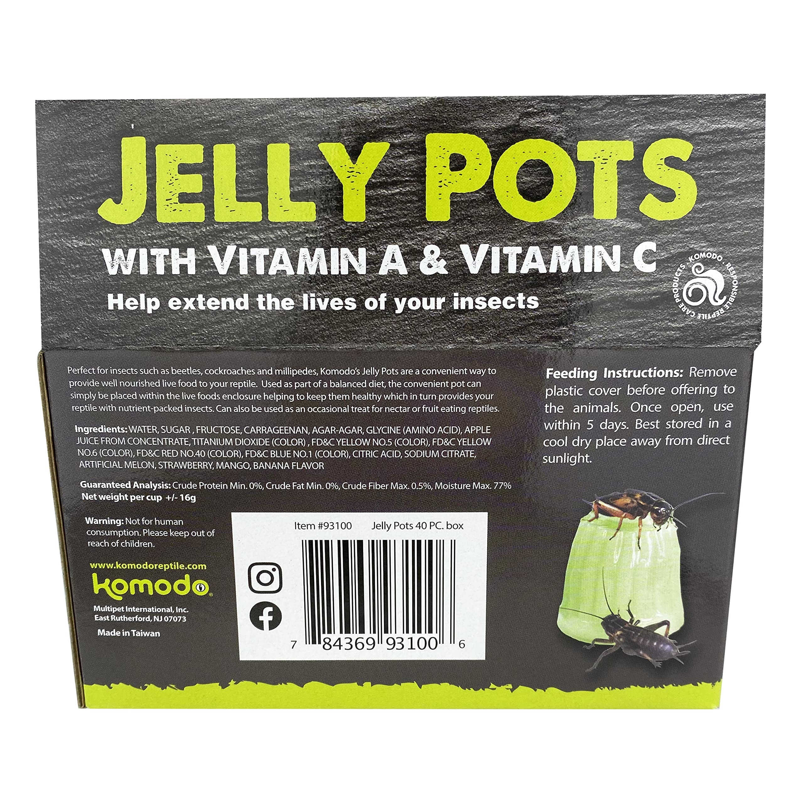 Komodo Jelly Pots Mixed Fruit Flavor Insect Food | Individually Portioned | Provides Nutrition & Hydration for Fruit-Eating Rept