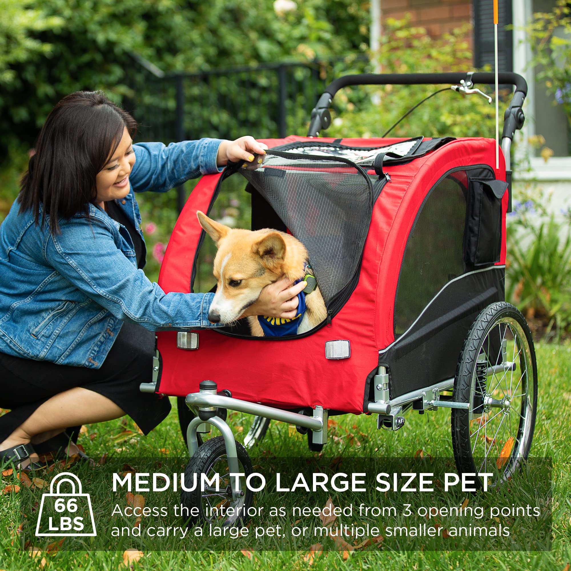 Best Choice Products 2-in-1 Dog Bike Trailer, Pet Stroller Bicycle Carrier w/Hitch, Suspension, Visibility Flag and Reflectors,