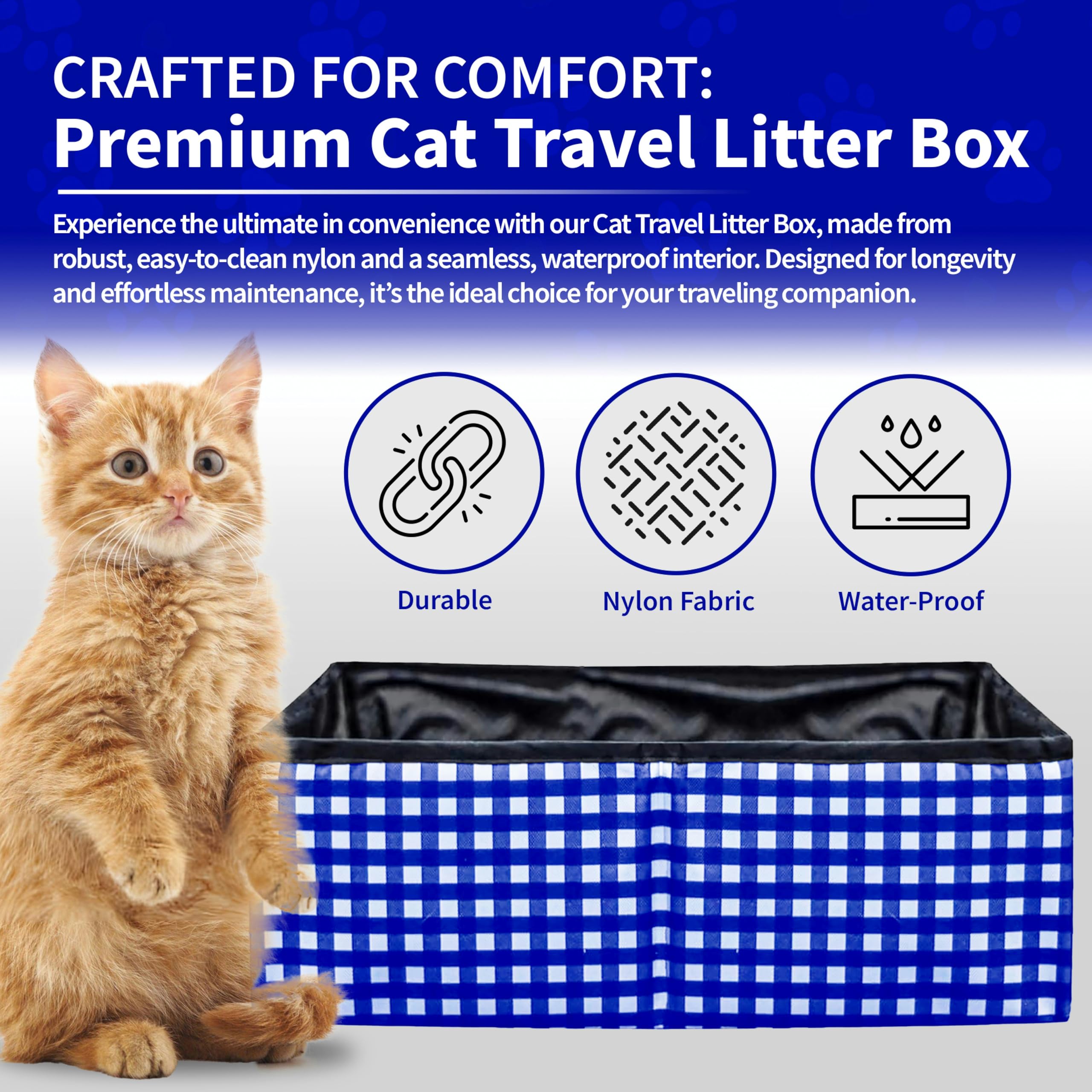 Pet Fit For Life Travel Cat Litter Box - Collapsible, Portable, Nylon, Large, Blue, Model 43237-2