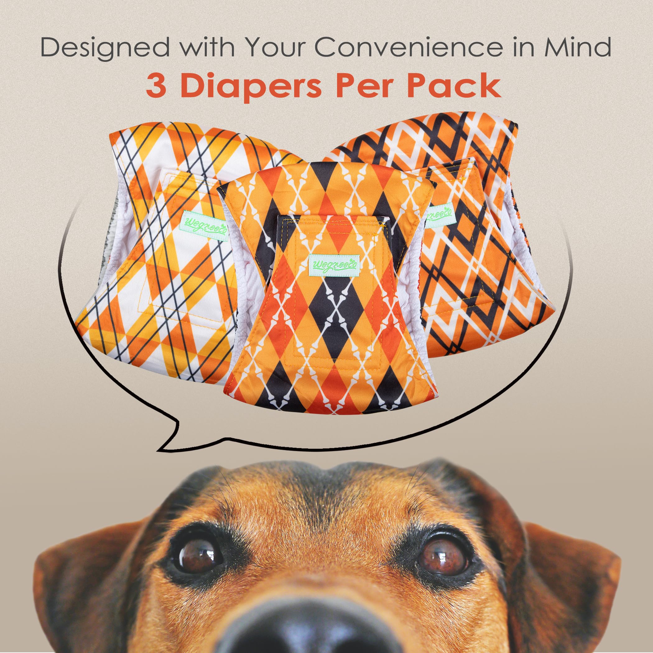 Wegreeco Washable Male Dog Belly Band (Stylish Pattern)- Pack Of 3 - Washable Male Dog Belly Wrap, Dog Diapers Male (Yellow Geometric, Large)