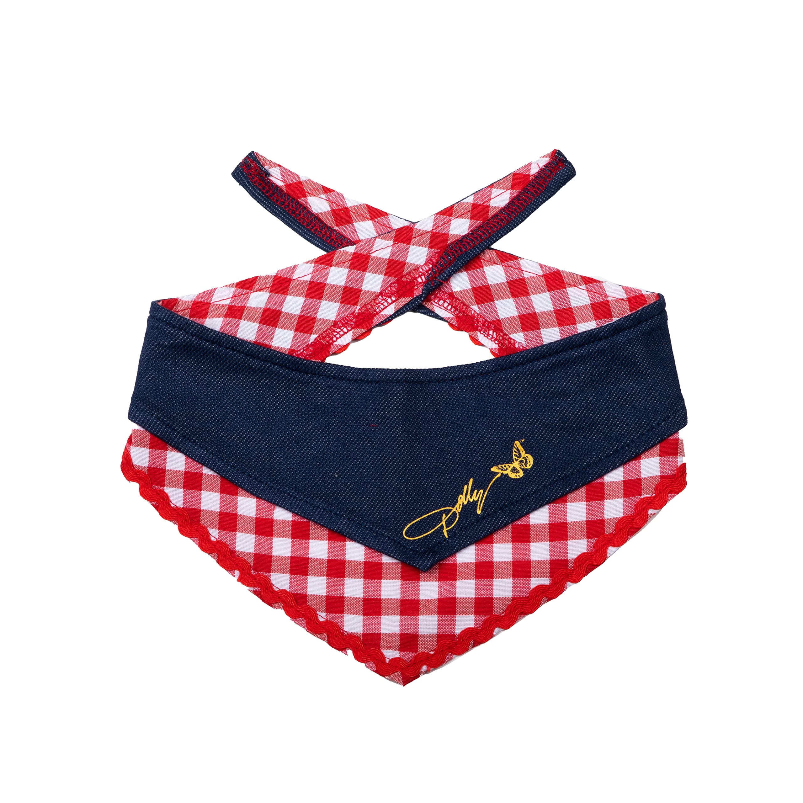 Doggy Parton Blue Printed Denim & Gingham Print Bandana For Pets, Medium/Large (22120720)