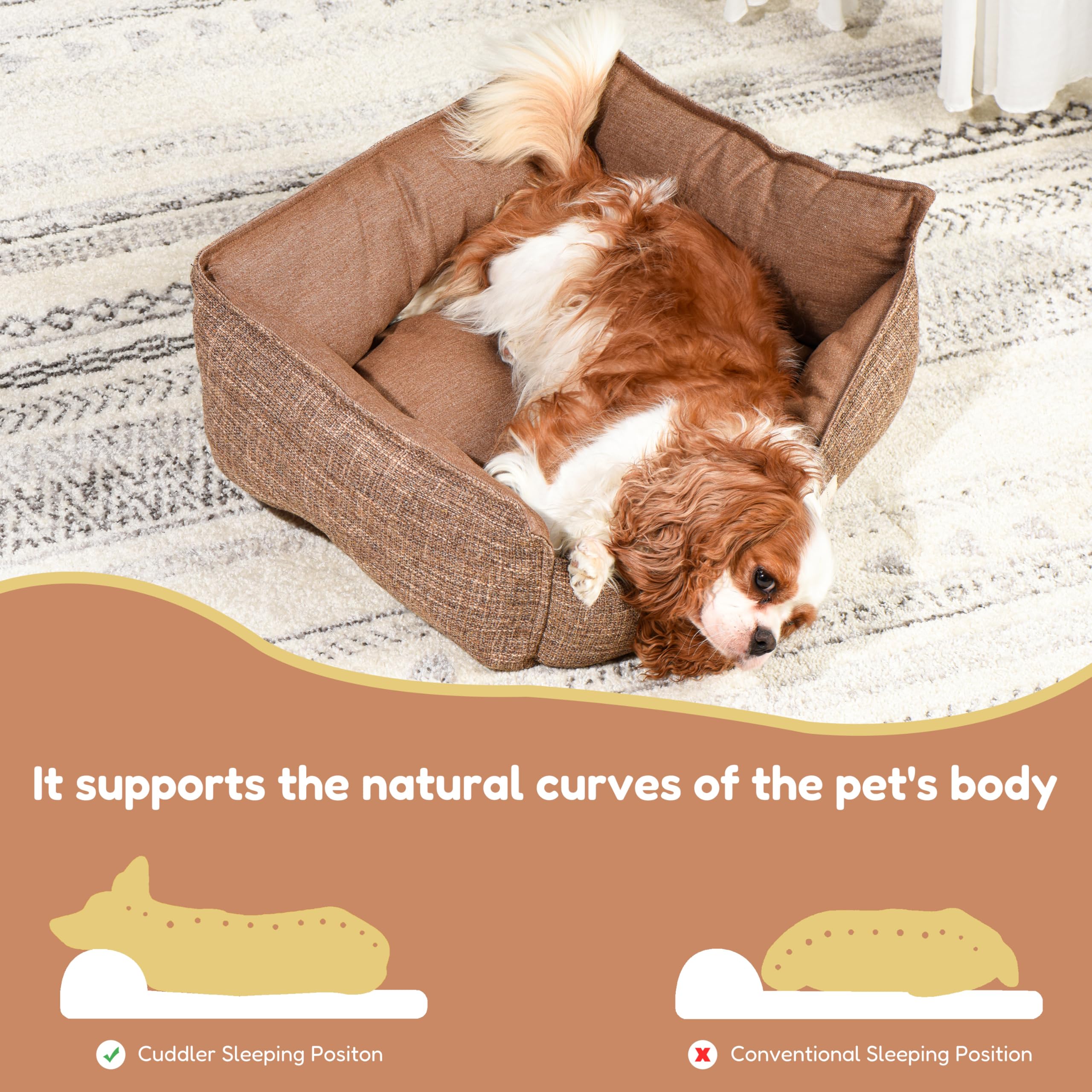 Fluffydream Cute Calming Cuddler Dog Bed, Dog Sofa Bed, Up To 30 Lbs, 24'' X 20'', Tan