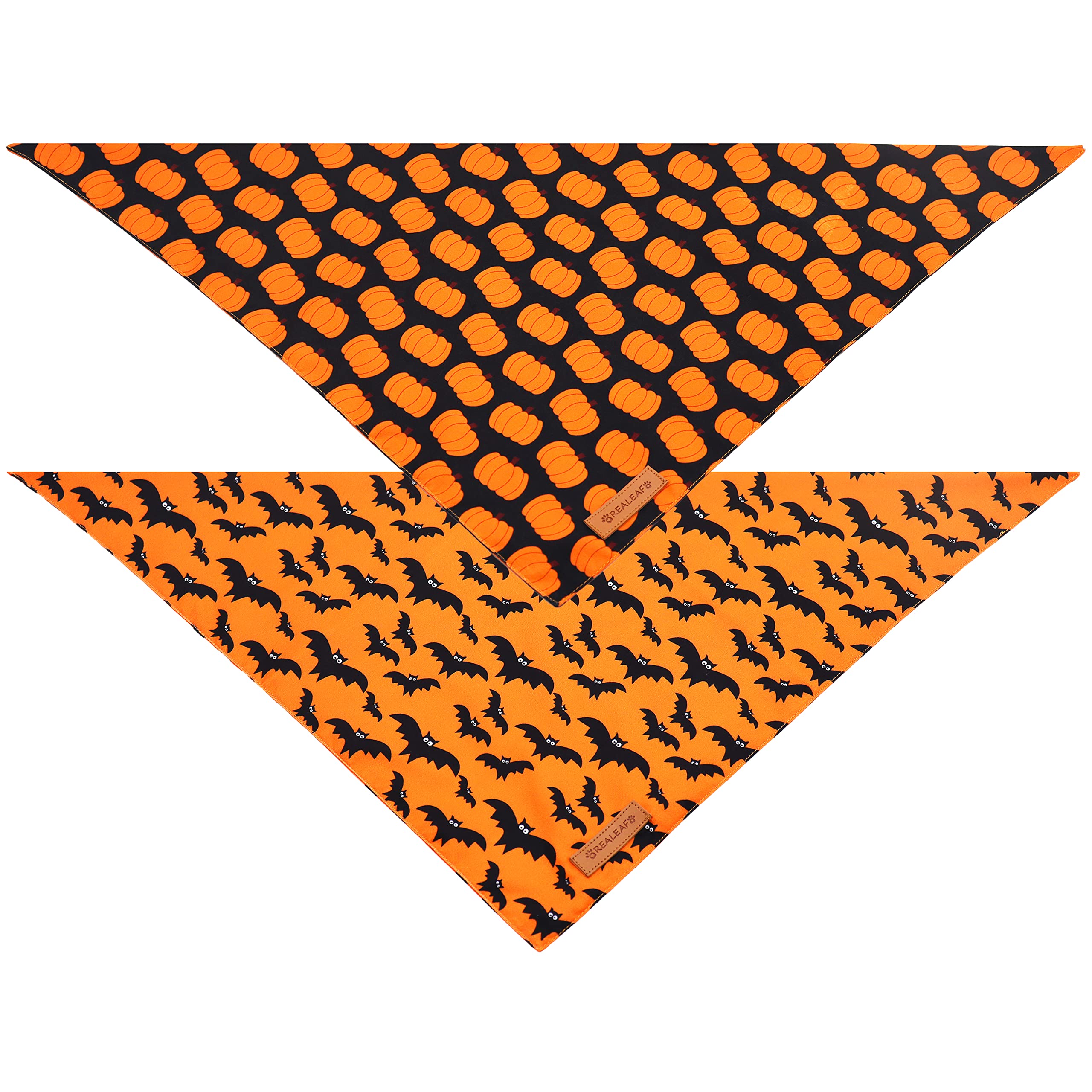 Realeaf Halloween Dog Bandanas 2 Pack, Pumpkin Dog Bandana Fall Dog Scarf For Boy And Girl, Premium Durable Fabric, Orange Holiday Bandana For Large And Extra Large Dogs (X-Large)