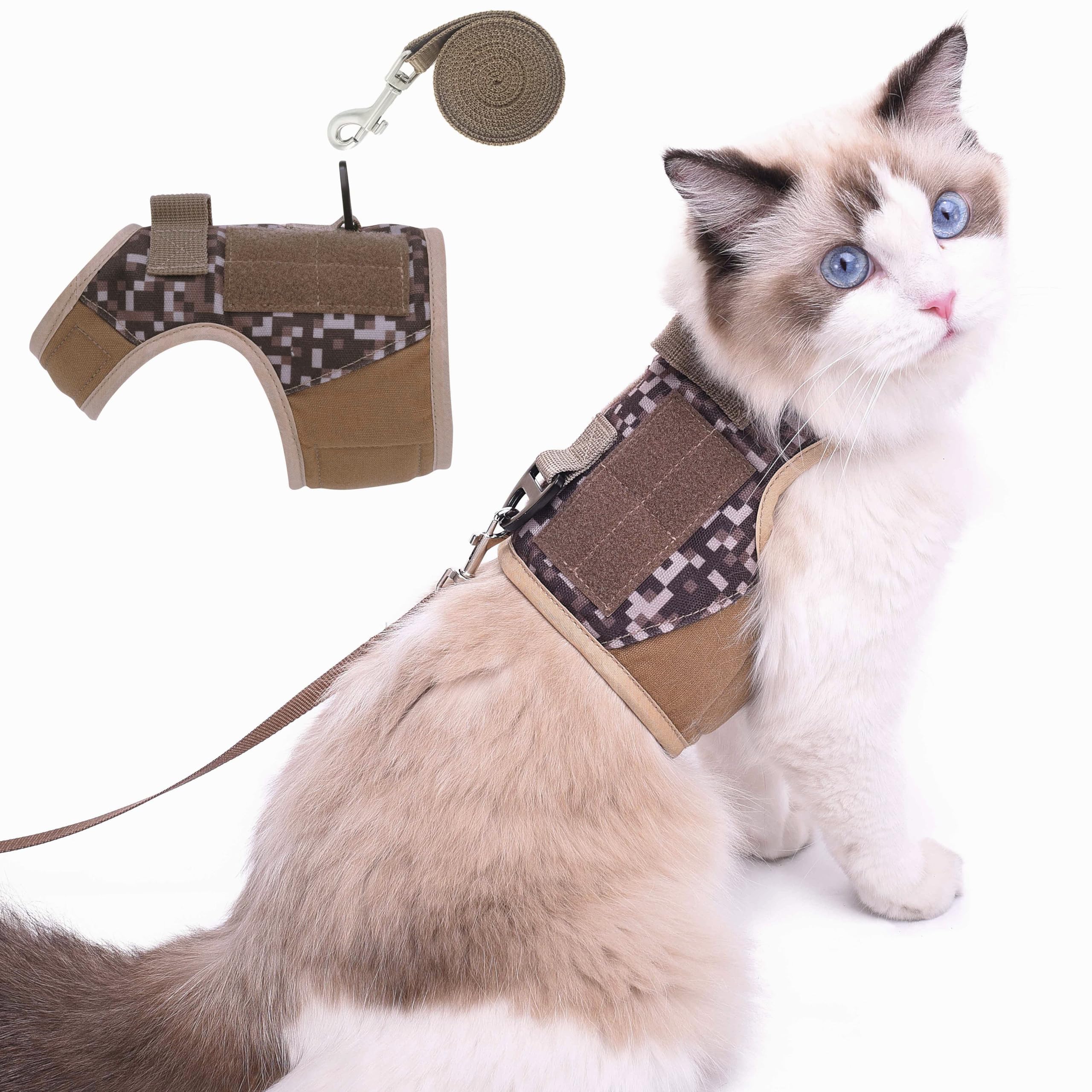 Tactical Kitty Harness And Leash For Walking Escape Proof, Desert Camo, Small, Adjustable Cat Walking Jackets, Padded Stylish Ca