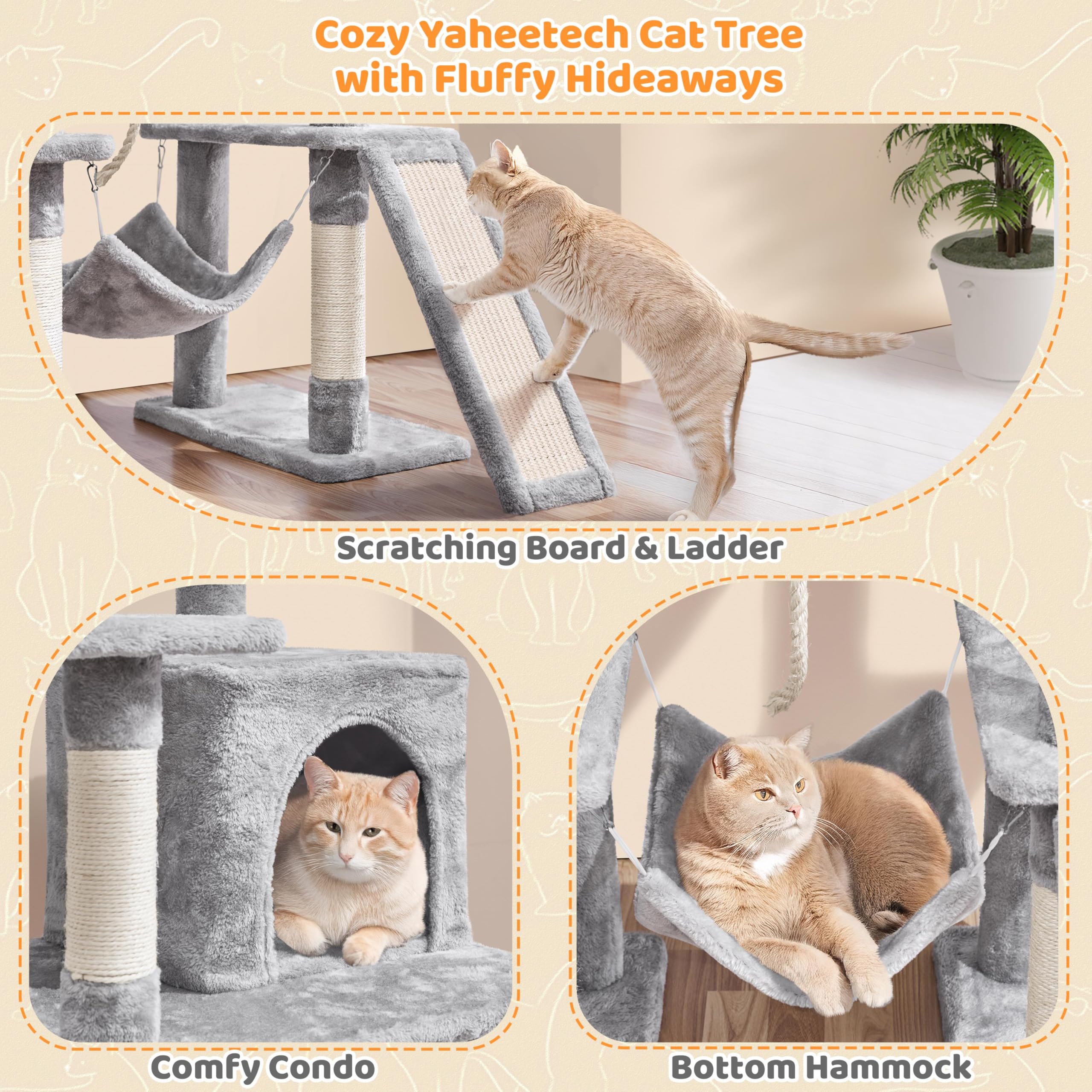 Yaheetech Cat Tree Tower 54in, Multi-Level Pet Stand Furniture with Extended Platform Hammock Scratching Posts Condo for Large C
