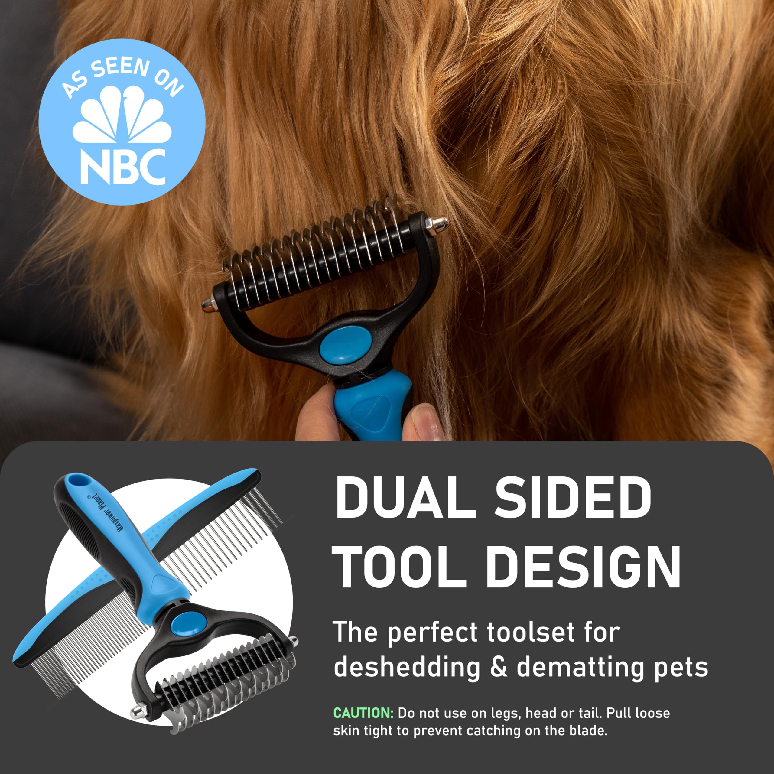 Maxpower Planet Pet Grooming Brush - Double Sided Shedding Rake, Large, Rubber, B1 - Rake, Gloves & Comb for Dogs and Cats