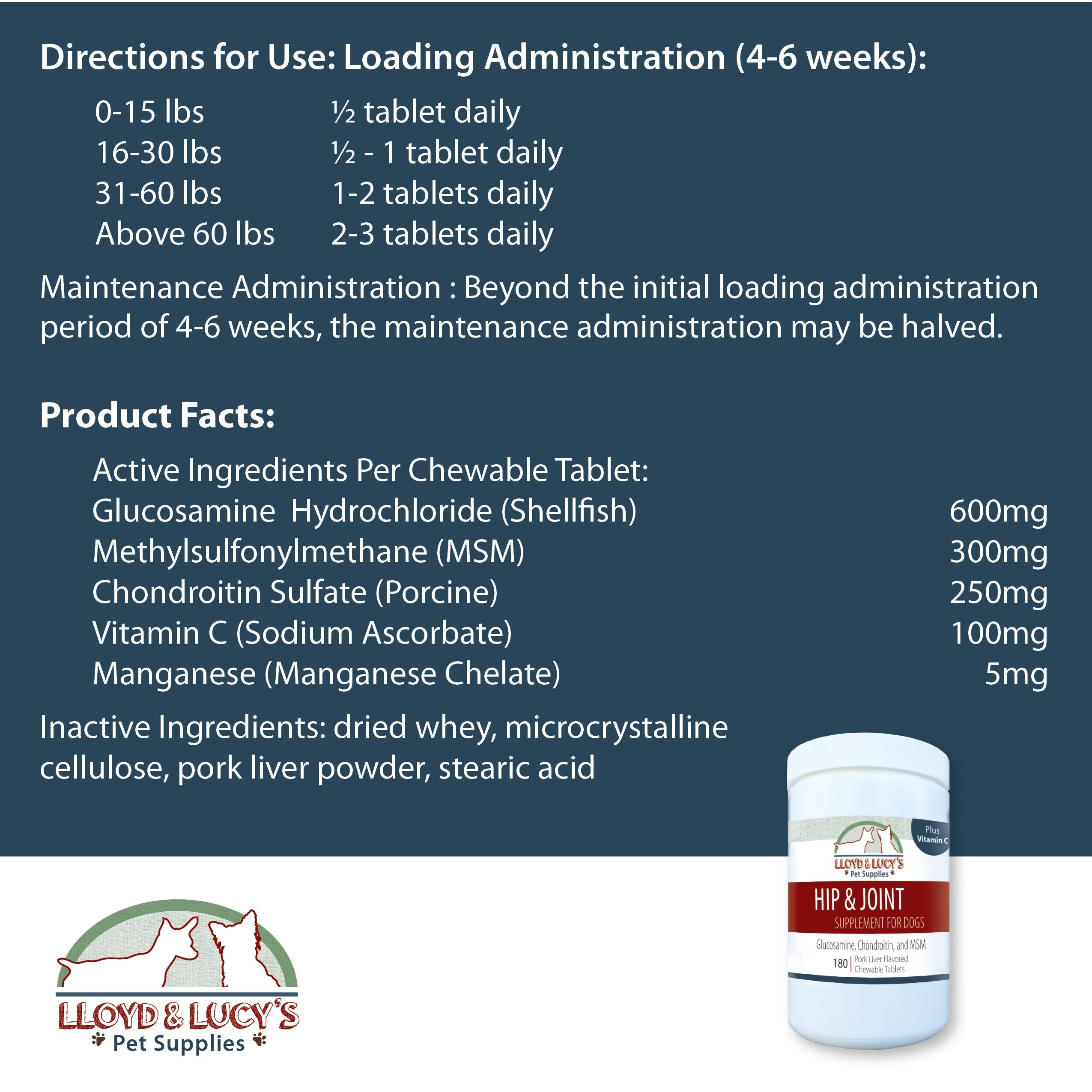 Lloyd & Lucys Hip and Joint Supplement for Dogs - Chewable Multivitamin with Glucosamine, Chondroitin, MSM and Vitamin C - Heal
