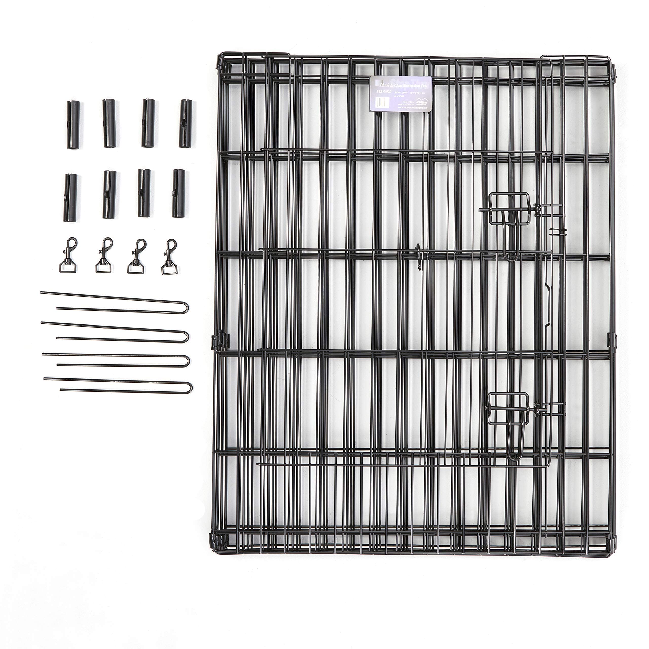Midwest Homes For Pets Foldable Metal Dog Exercise Pen / Pet Playpen, Black W/ Door, 24'W X 48'H, 1-Year Manufacturer'S Warranty