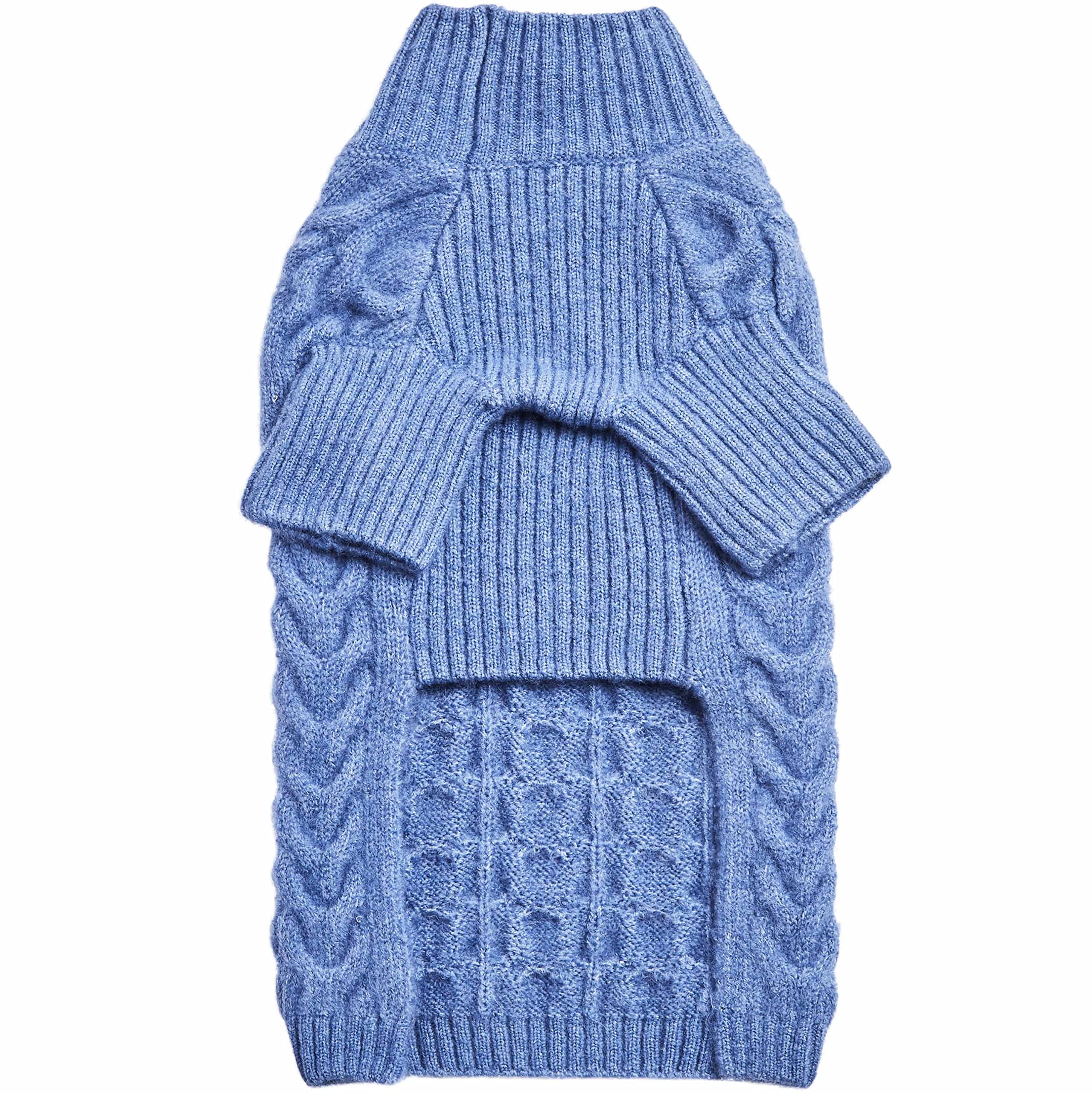 Blueberry Pet Classic Fuzzy Textured Knit Pullover Turtle-Neck Dog Sweater In Heather Blue, Back Length 16', Pack Of 1 Clothes For Dogs