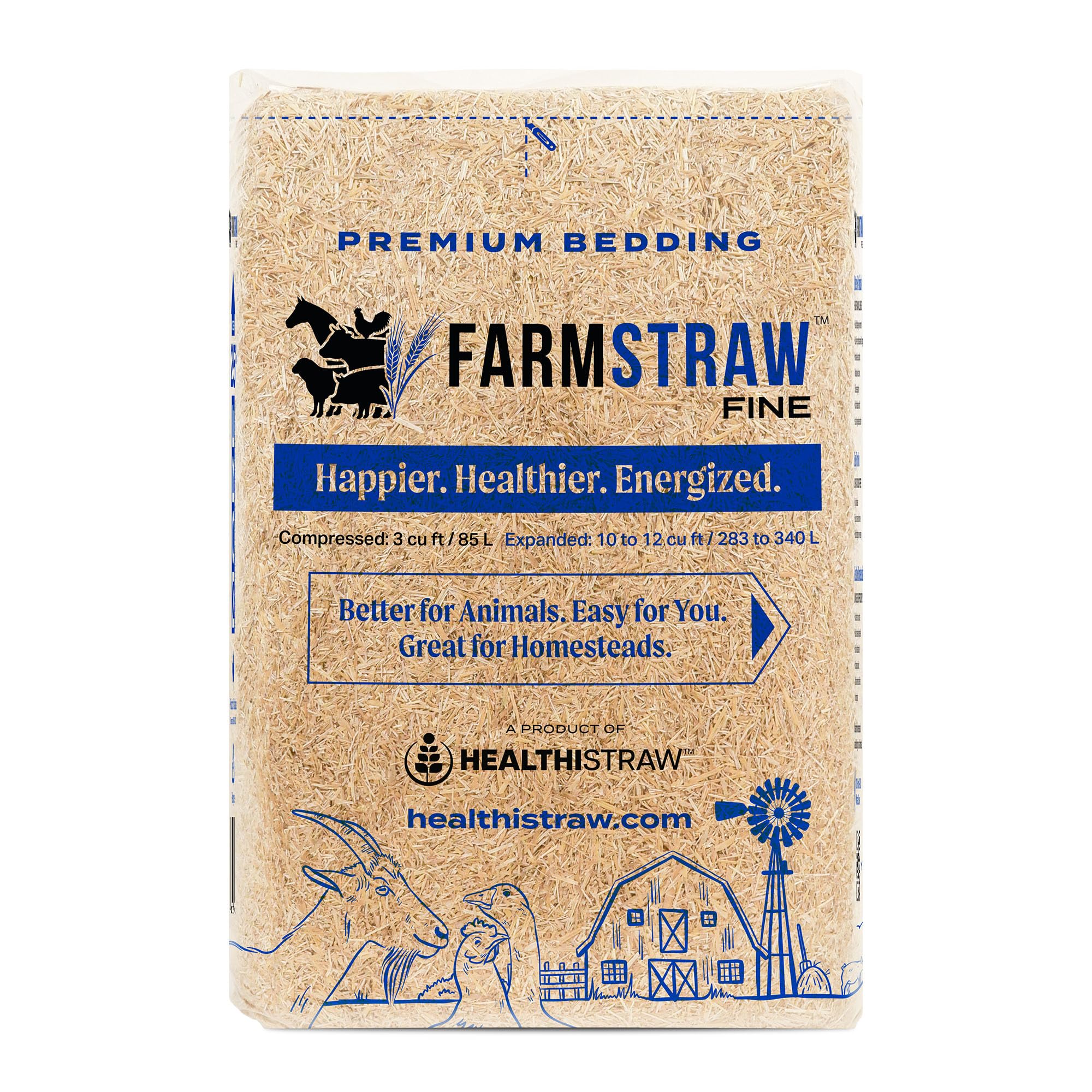 Healthistraw Farmstraw Fine Cut, 3 Cu Ft - All-Natural Wheat Straw Animal Bedding For Homesteads, Hobby Farms, And Small Pets - 