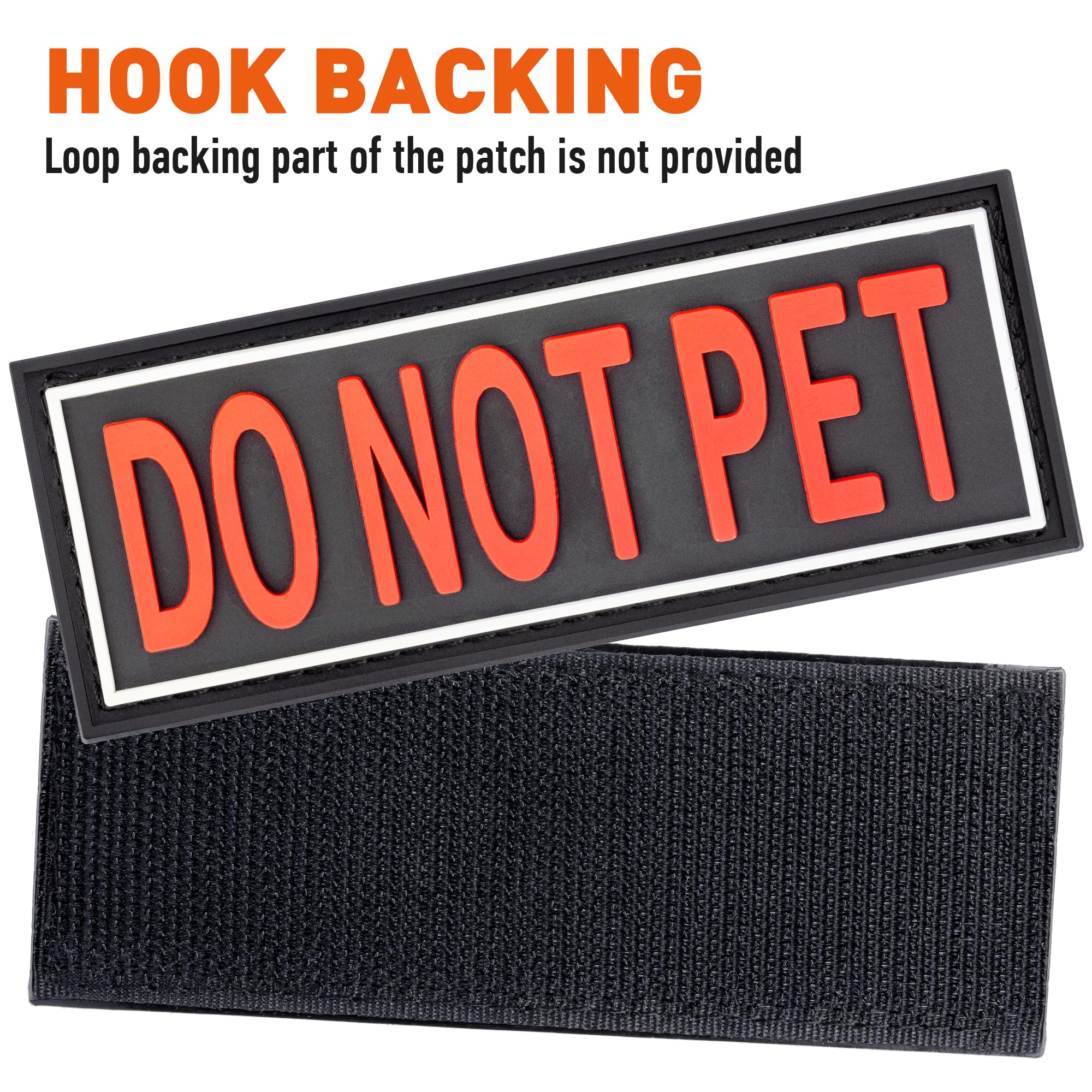 Dogline Do Not Pet Patches For Harness And Vest Removable 3D Rubber Patches With Hook Backing For Small Medium Or Large Working Dogs 1.5' X 4' - Two Patches