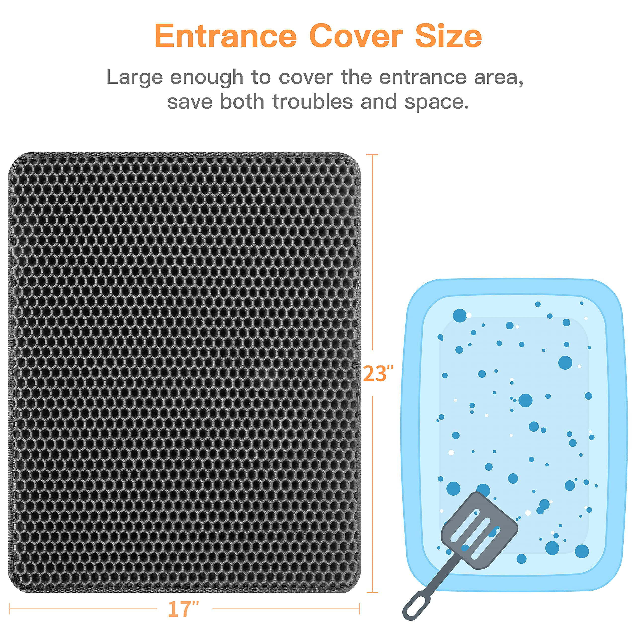 Polarduck Cat Litter Mat - Honeycomb Double Layer, Washable, Urine Proof, 23" x 17", Gray