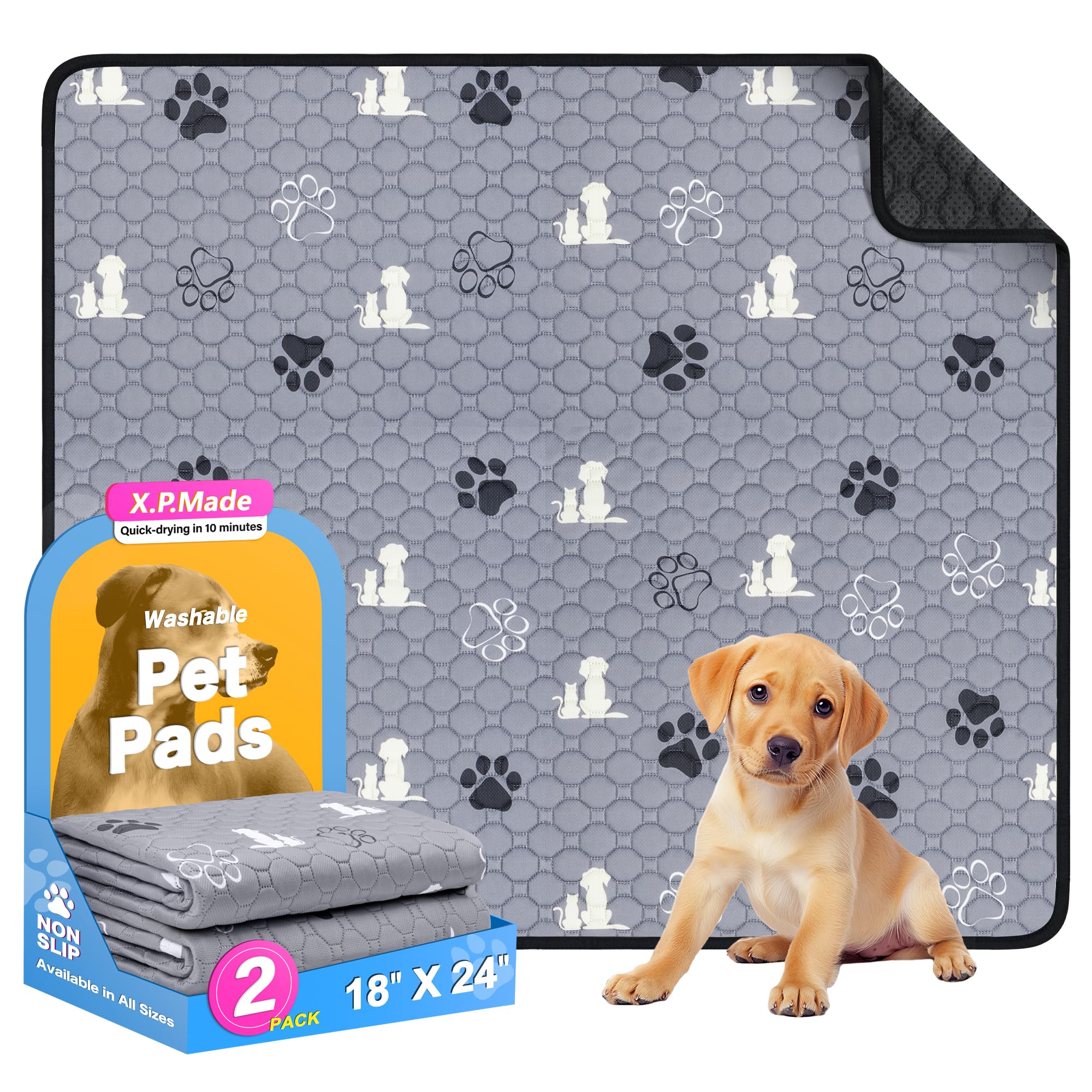 Washable Pee Pads for Dogs, 2 Pack Reusable Puppy Pads, Waterproof Pet Pee Pads for Dog Potty Training, Dog Pee Pads for Crate, 