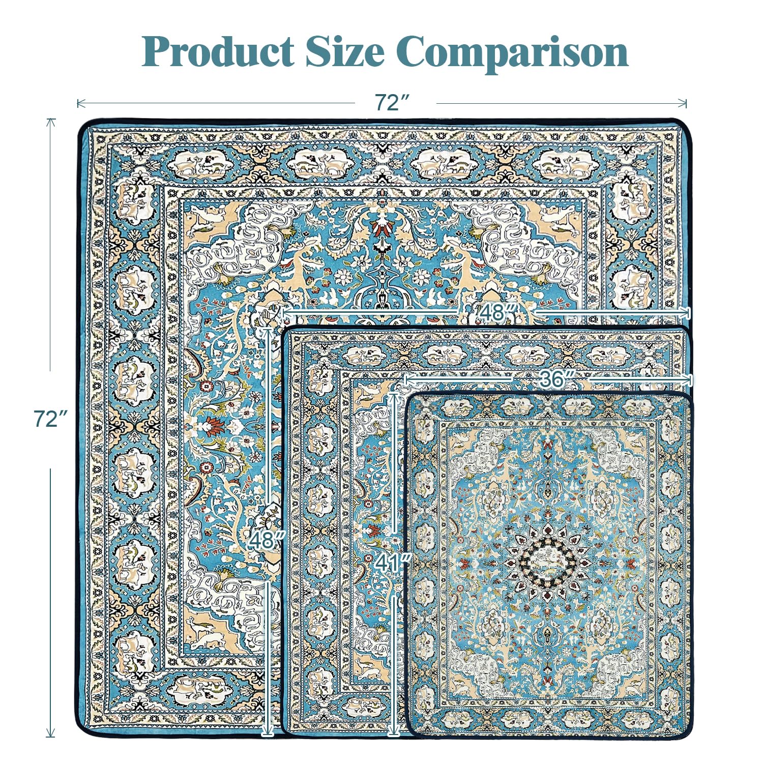 Qeils Washable Dog Training Pads, Extra Large 72"x72", Medallion Blue, Super Absorbent Leakproof, Non-Slip, Reusable