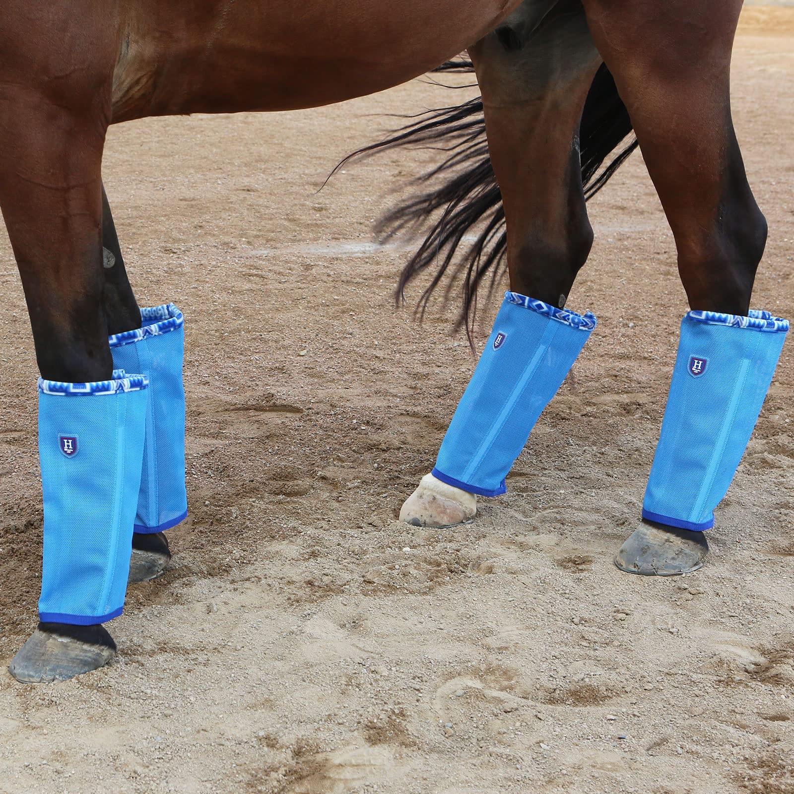 Caremaster Fine Mesh Fly Boots Loose Fitting & Non-Slip Horse Fly Leggings Fleece Air Flow (Set Of 4) Cool Blue Large