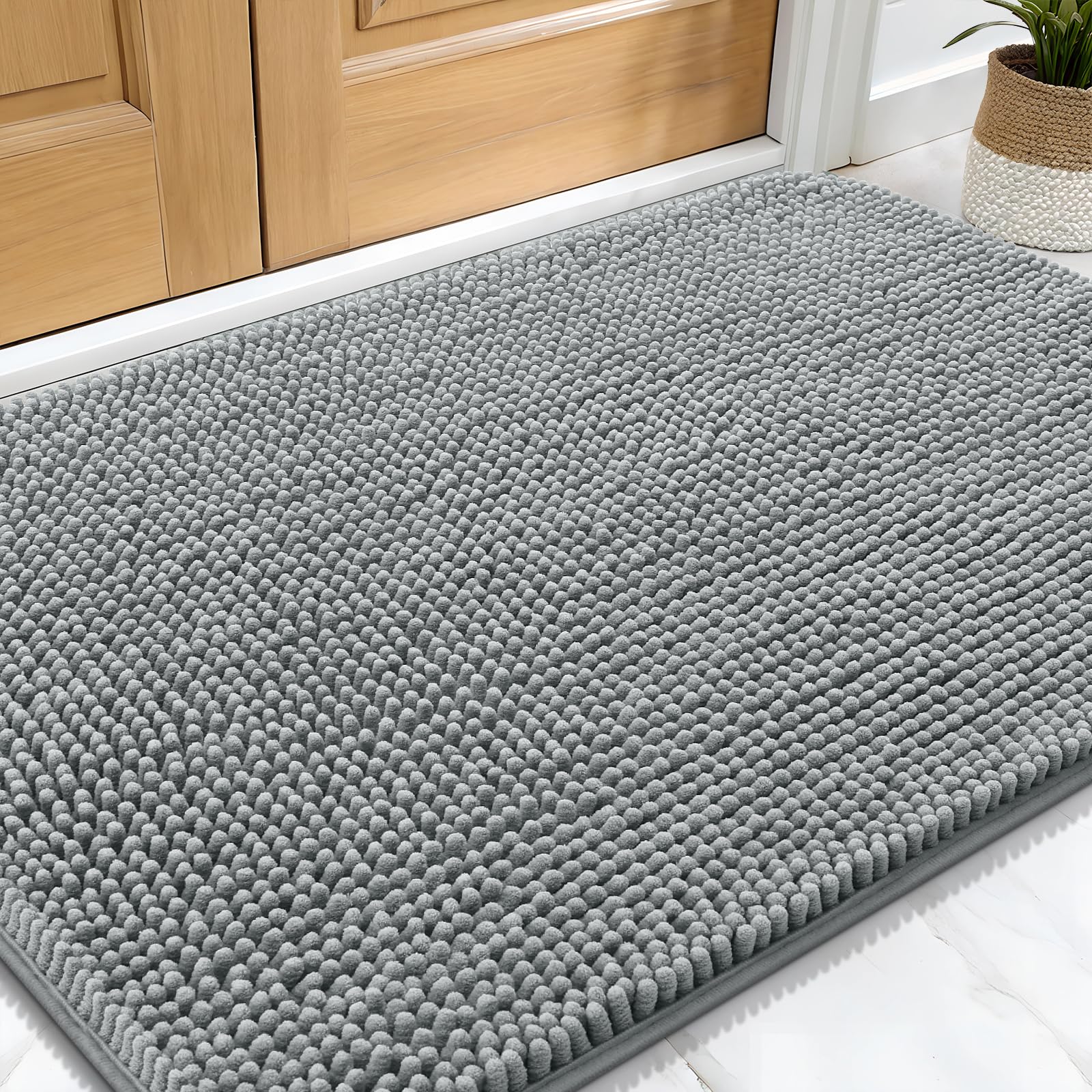 OLANLY Dog Door Mat for Muddy Paws 30x20, Absorbs Moisture and Dirt, Absorbent Non-Slip Washable Doormat, Quick Dry Chenille Mud