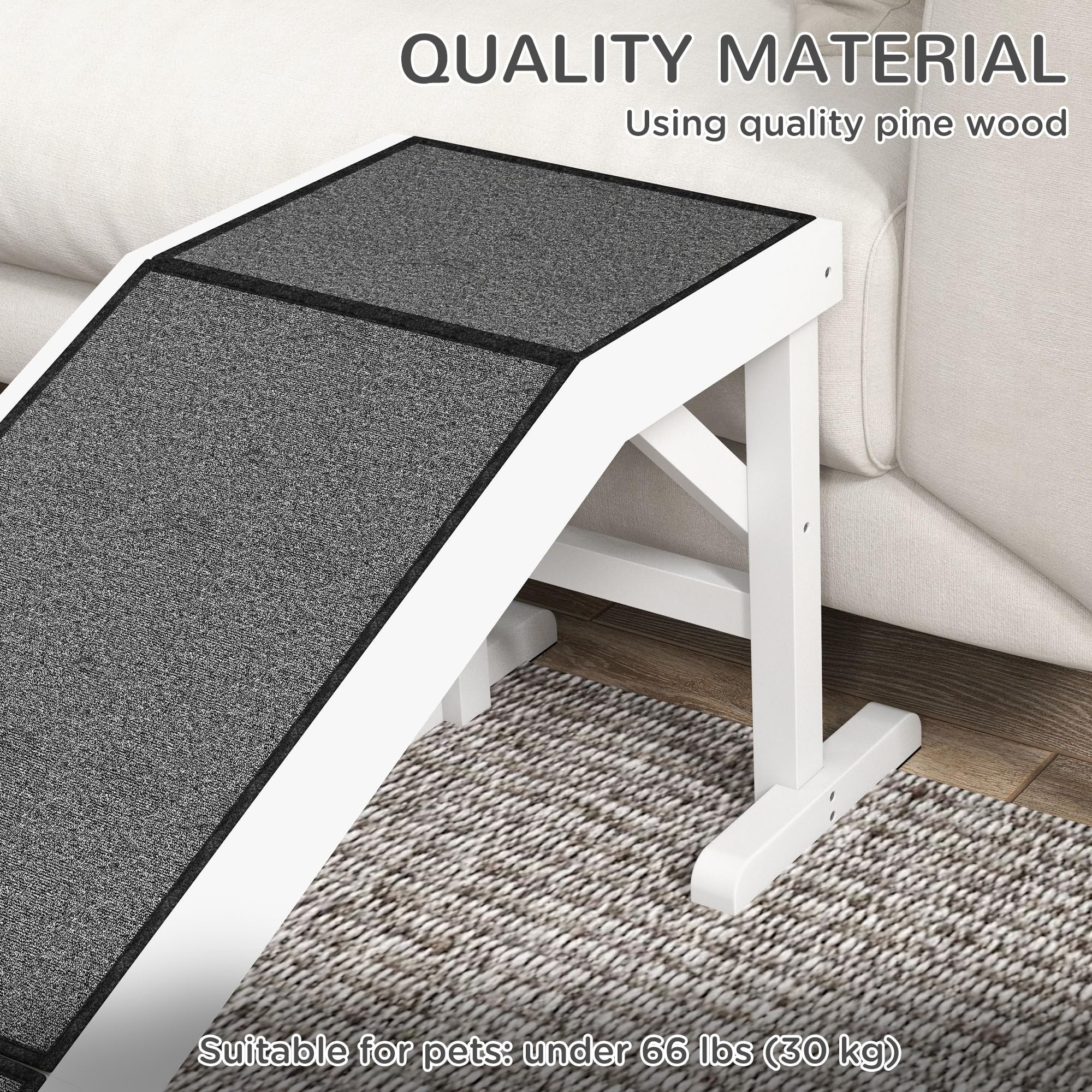 Pawhut Dog Ramp For Bed, Pet Ramp For Dogs With Non-Slip Carpet And Top Platform, 60'' X 16'' X 20'', White