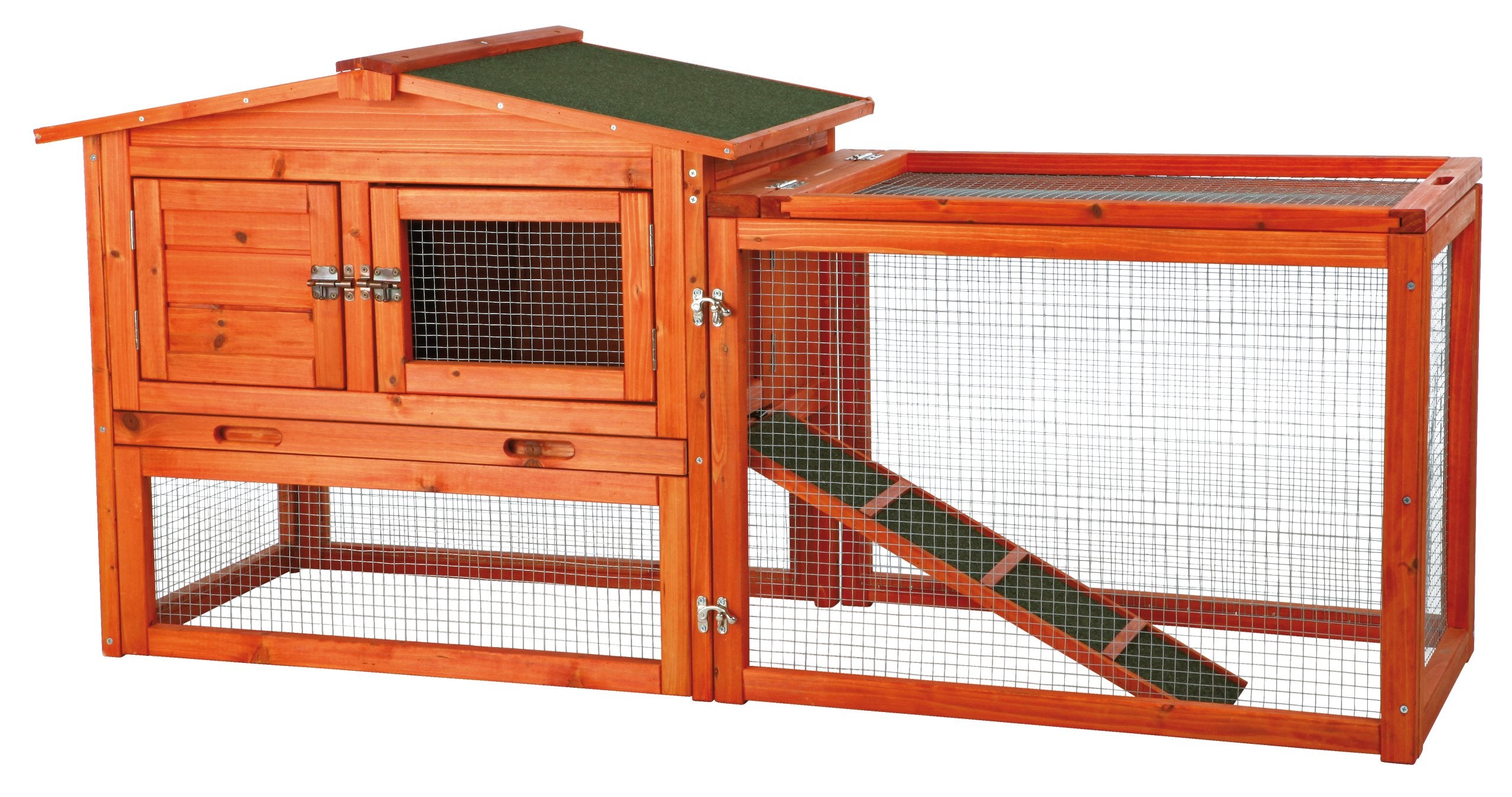 TRIXIE natura Outdoor Rabbit Hutch with Run - Small Elevated Rabbit Cage with Non-Slip Ramp - Small Animal House with Large Play