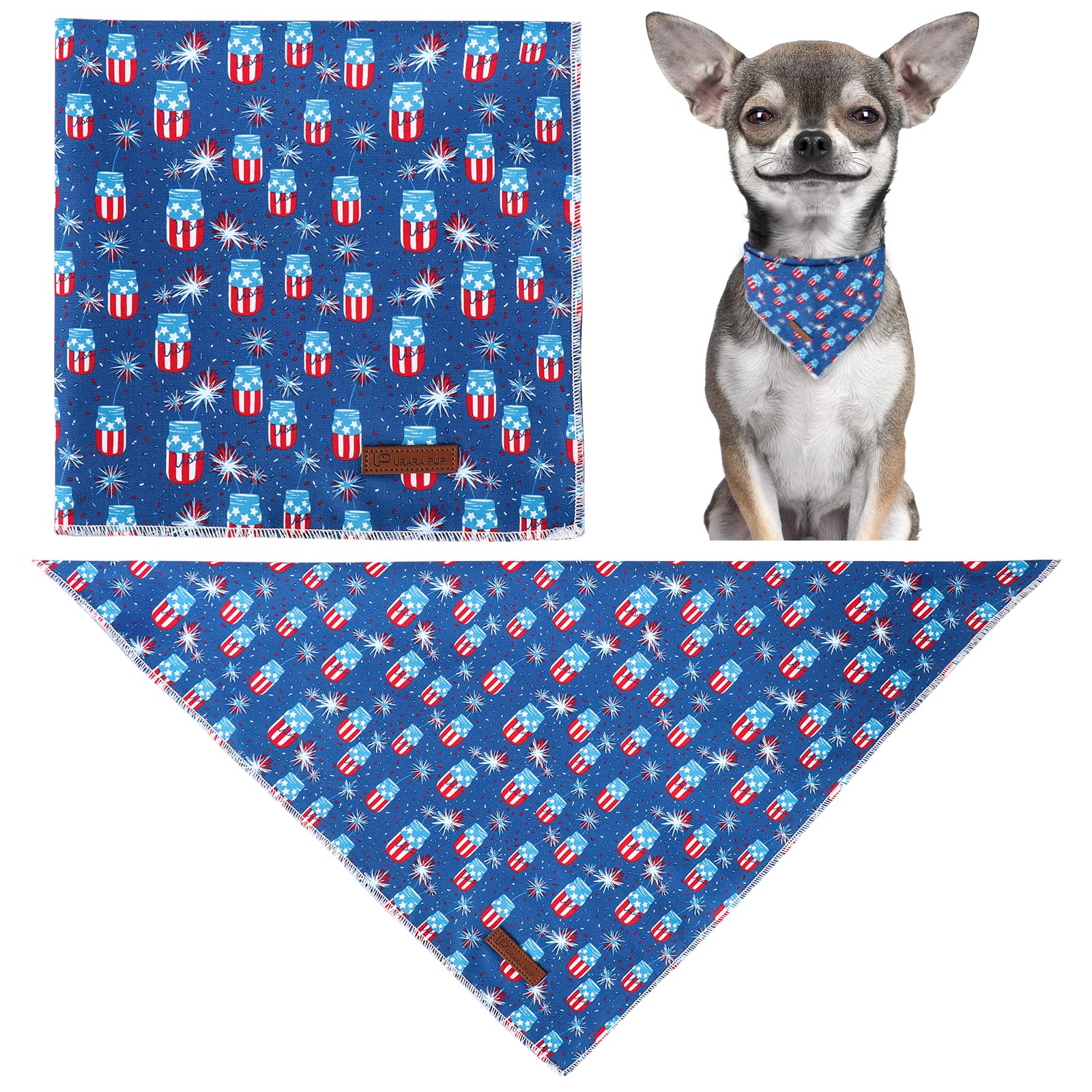 Up Urara Pup 4Th Of July Dog Bandana, Patriotic Bandana For Medium Large Dog, Cute Patriotic Puppy Bandana, Cotton American Flag