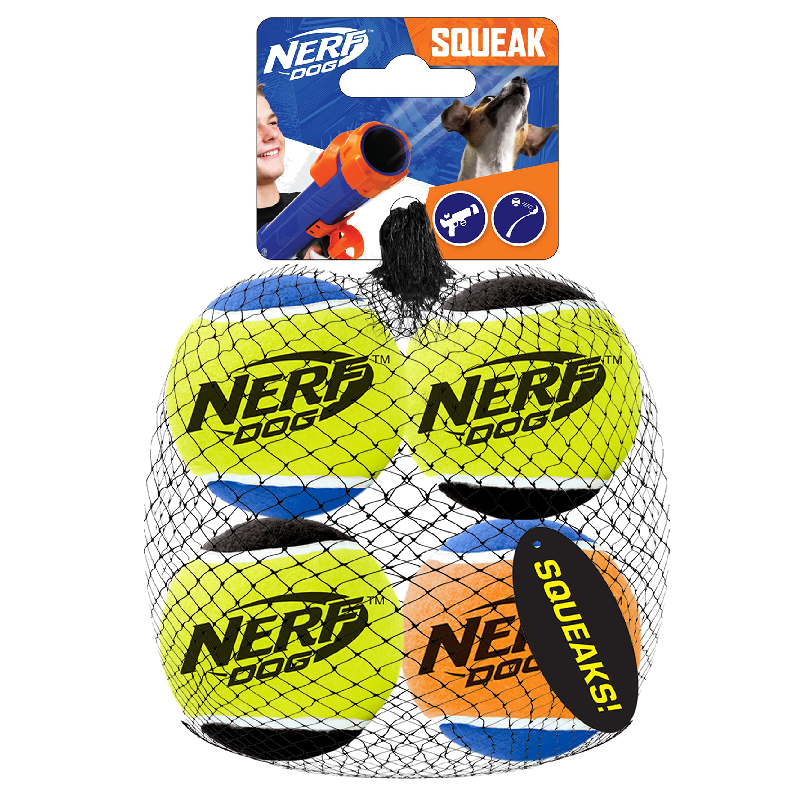 Nerf Dog 2.5In Squeak Tennis Ball 4-Pack, Multicolor