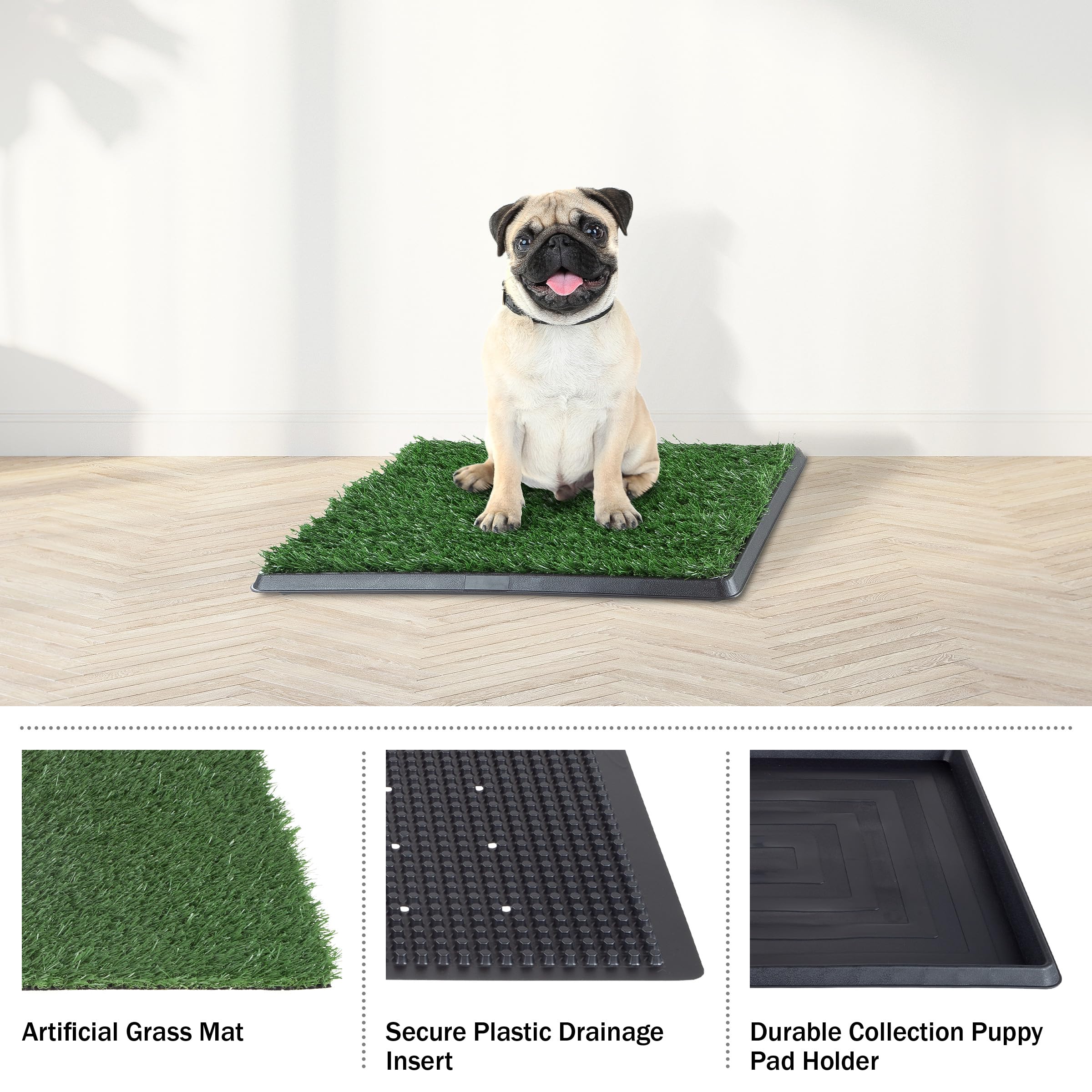Artificial Grass Puppy Pee Pad For Dogs And Small Pets - 16X20 Reusable 3-Layer Training Potty Pad With Tray - Dog Housebreaking