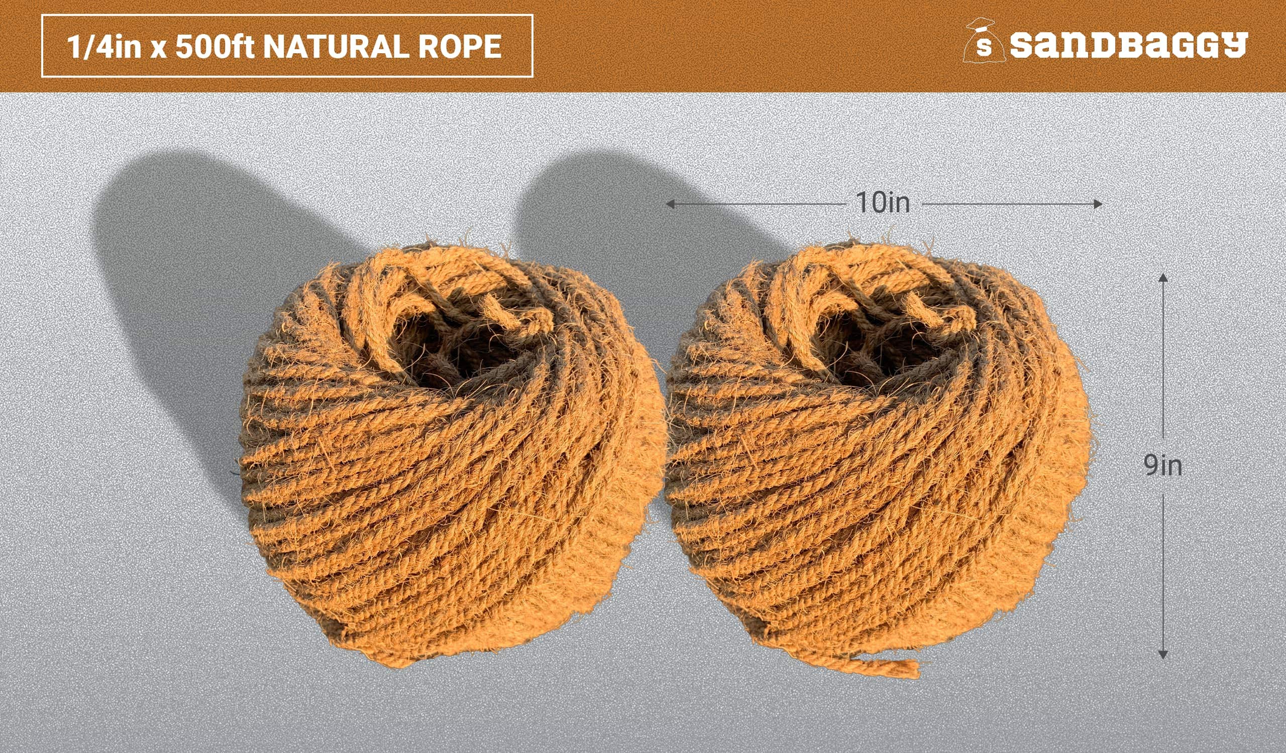 Sandbaggy Sisal Rope Twine 1/4 Inch X 500 Ft | Industrial Grade | No Synthetic Materials - Eco-Friendly Product | Higher Quality Compared To Home Depot, Walmart, Lowes (2 Rolls)