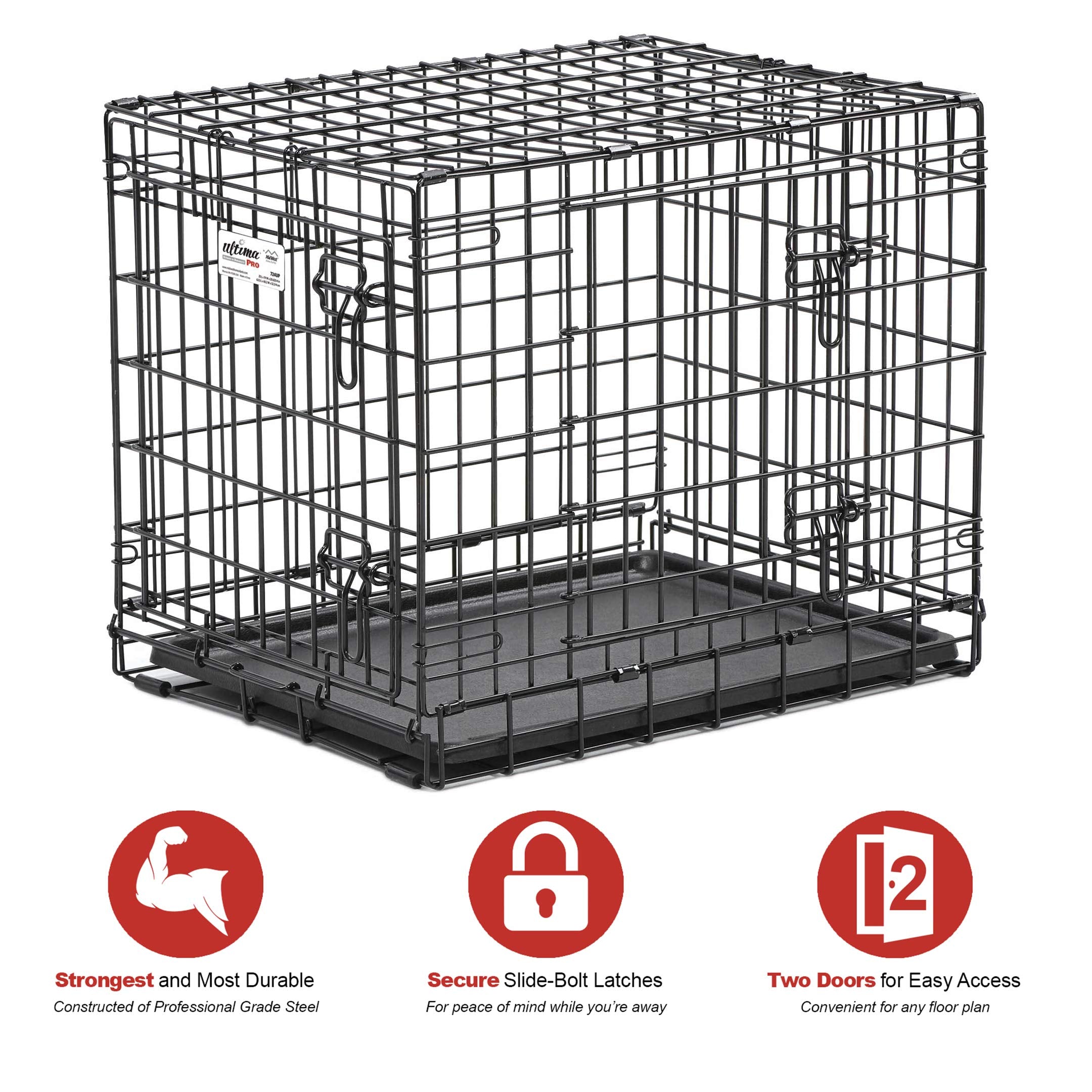 Midwest Homes For Pets Ultima Pro Series 24' Dog Crate | Extra-Strong Double Door Folding Metal Dog Crate W/Divider Panel, Floor