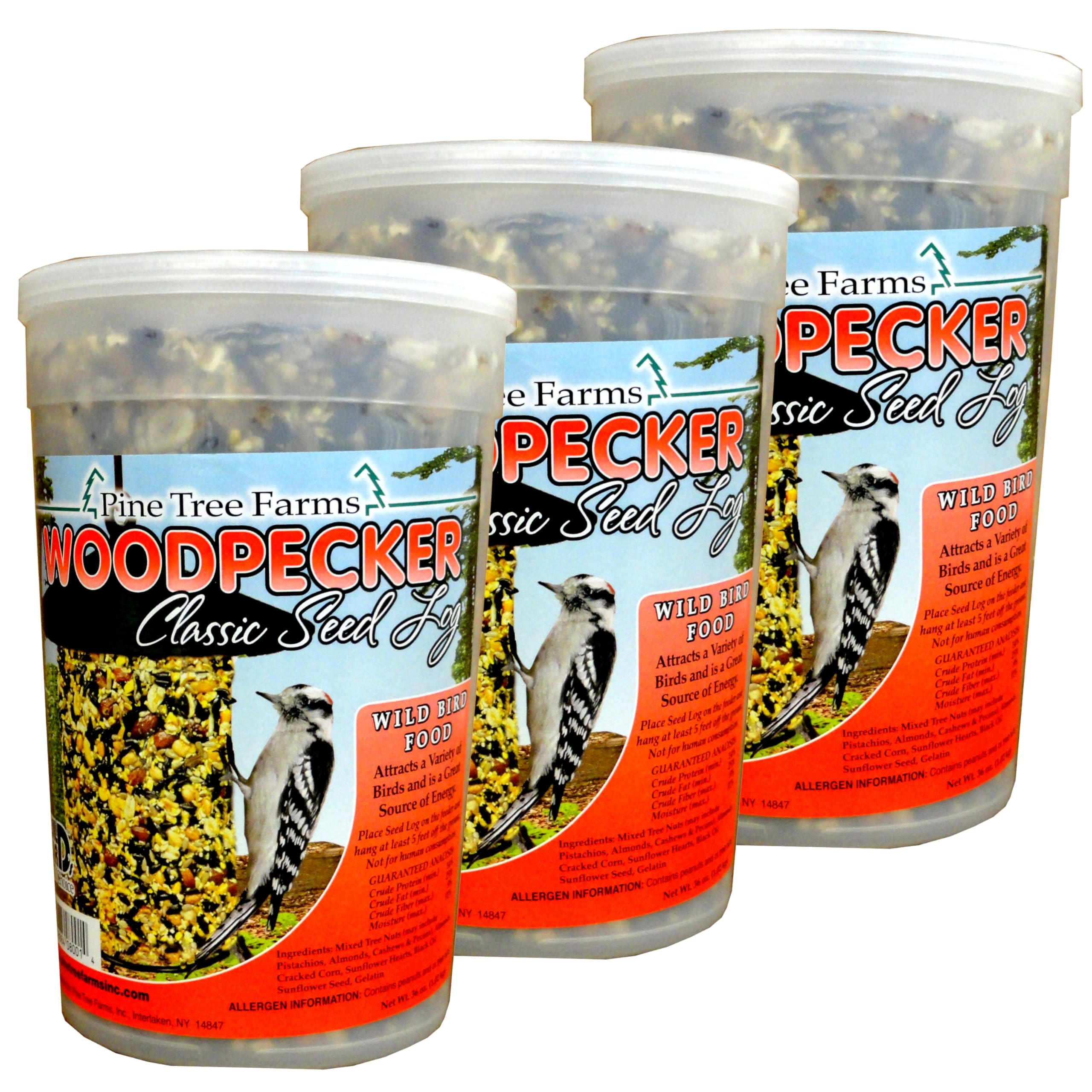 Pine Tree Farms Woodpecker Classic Wild Bird Seed Log, Gourmet Bird Food with Almonds, Peanuts, Sunflower Hearts, Black Oil Sunf