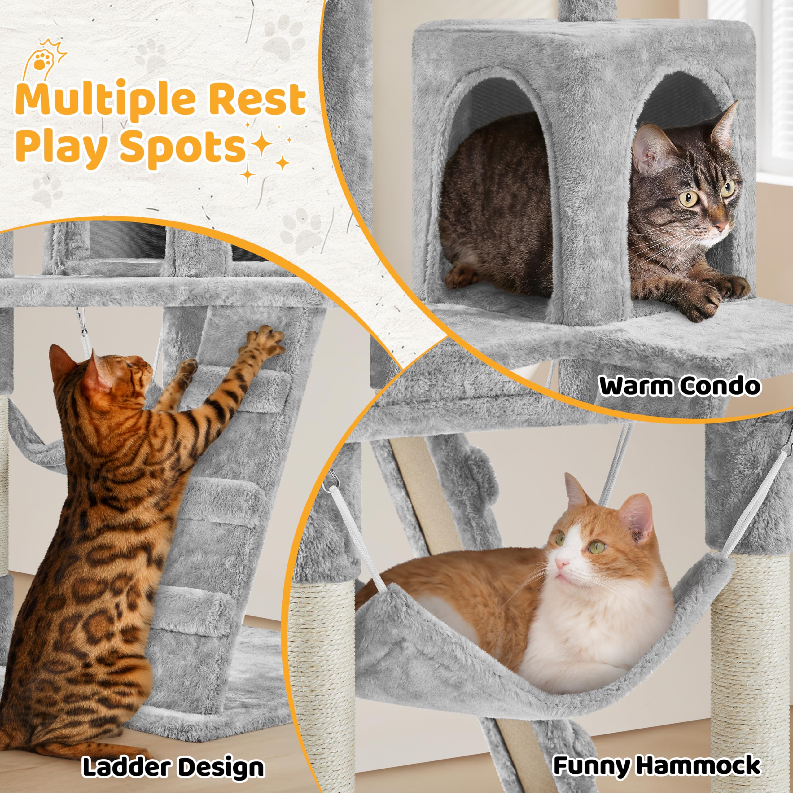 Yaheetech Cat Tree Tower Kitten Condo Scratching Post With Hammock Basket 54In