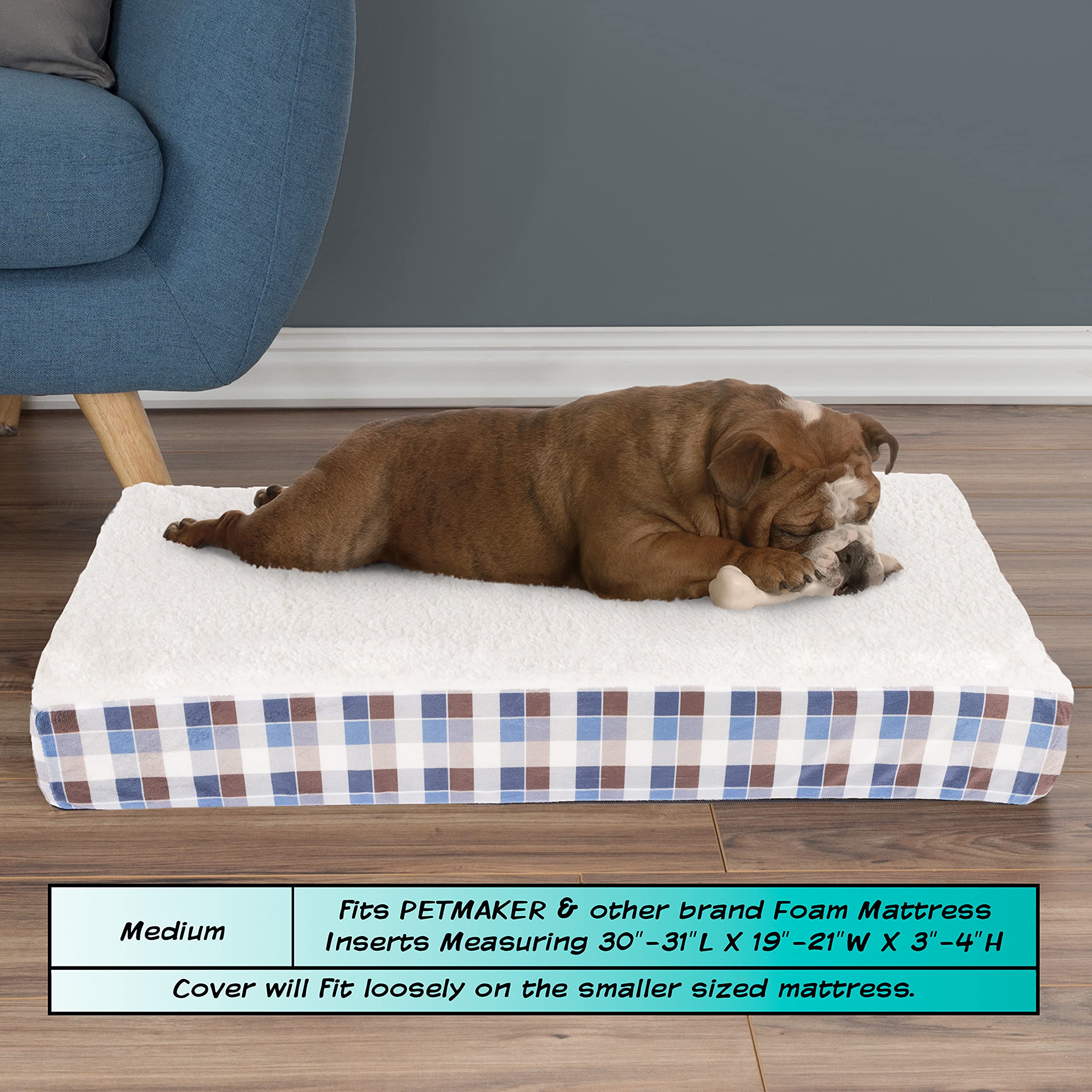 PETMAKER Orthopedic Dog Bed - 36x27 Medium Memory Foam with Washable Sherpa Cover - Tan for Large Dogs up to 65lbs