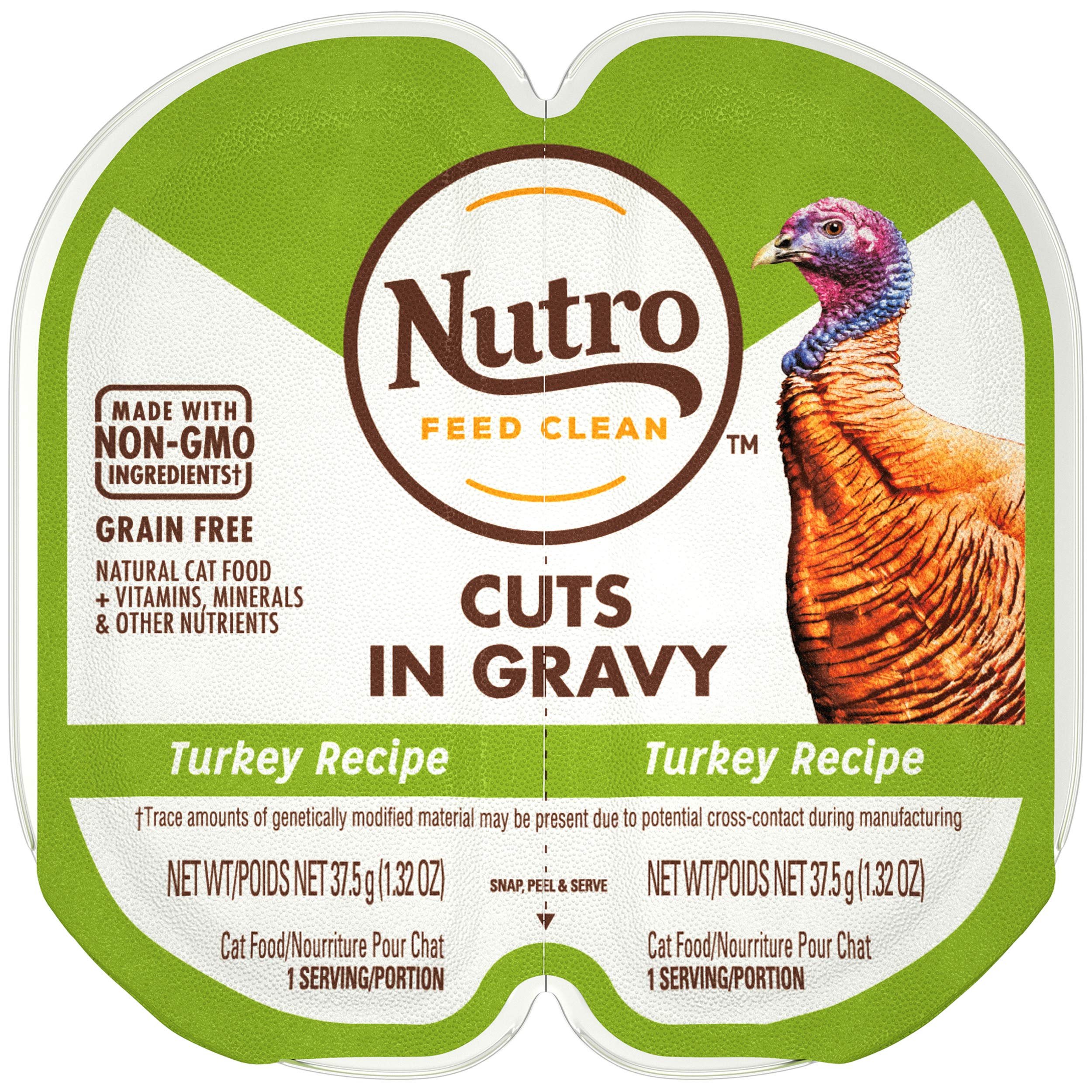 NUTRO Grain Free Natural Soft Wet Cat Food Cuts in Gravy Turkey Recipe, (24) 2.6 oz. PERFECT PORTIONS Twin-Pack Trays