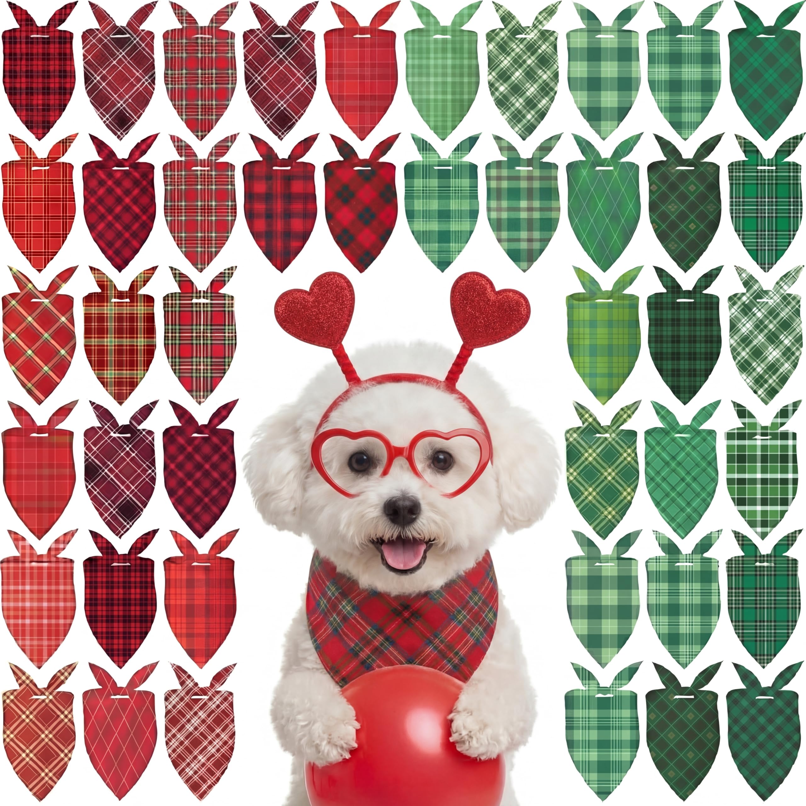 Abbylike 50 Pcs St. Patrick's Day Dog Bandanas Bulk Green Plaid Bandanas for Dogs Triangle Kerchief Bib Scarf for Pet Irish Holi