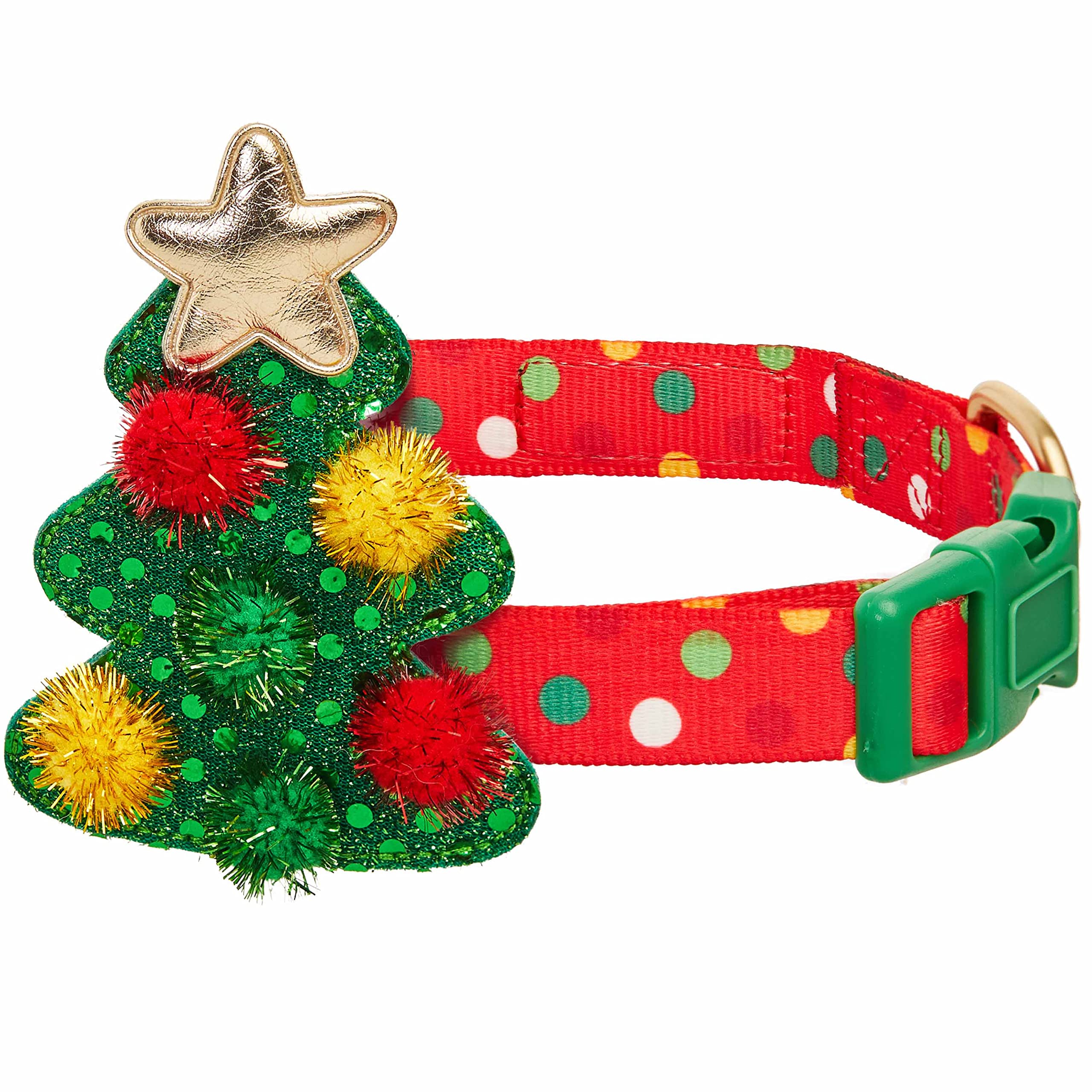 Blueberry Pet Christmas Dog Collar - Adjustable Holiday Dog Collars For Small Dogs With Polka Dots & Tree D  Cor, 12''-16'' Neck